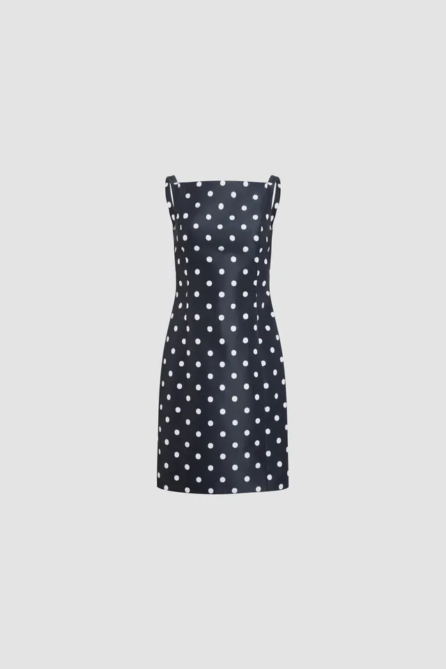 Patou DR249 robe midi fourreau Meteorite Blue à pois