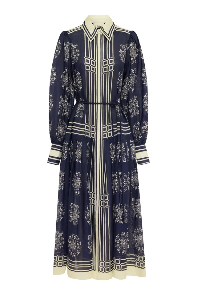 Alemais Banderra robe chemise midi ramie fleurie