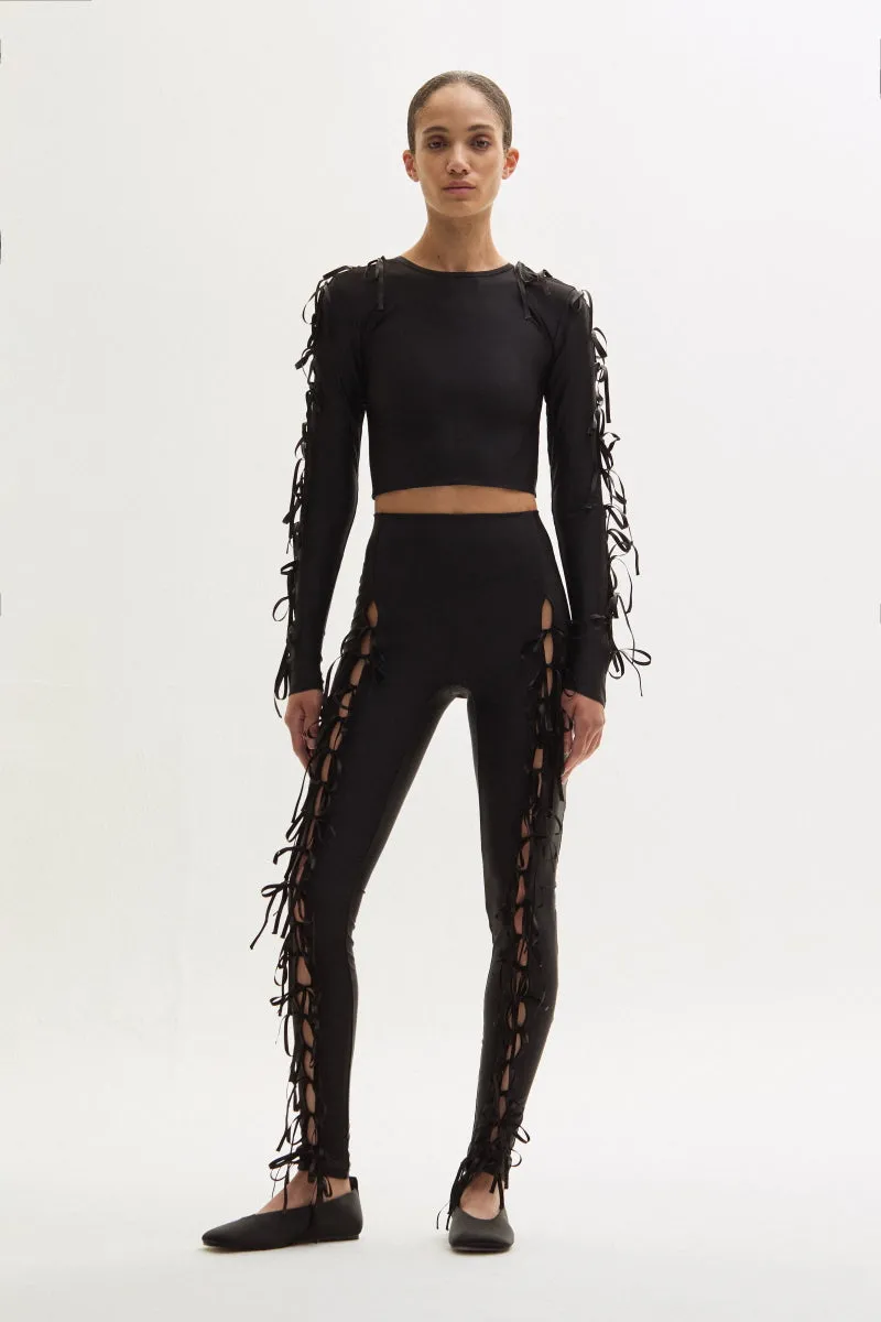 ATU Body Couture Trousers Legging Noir Taille Haute Nœuds