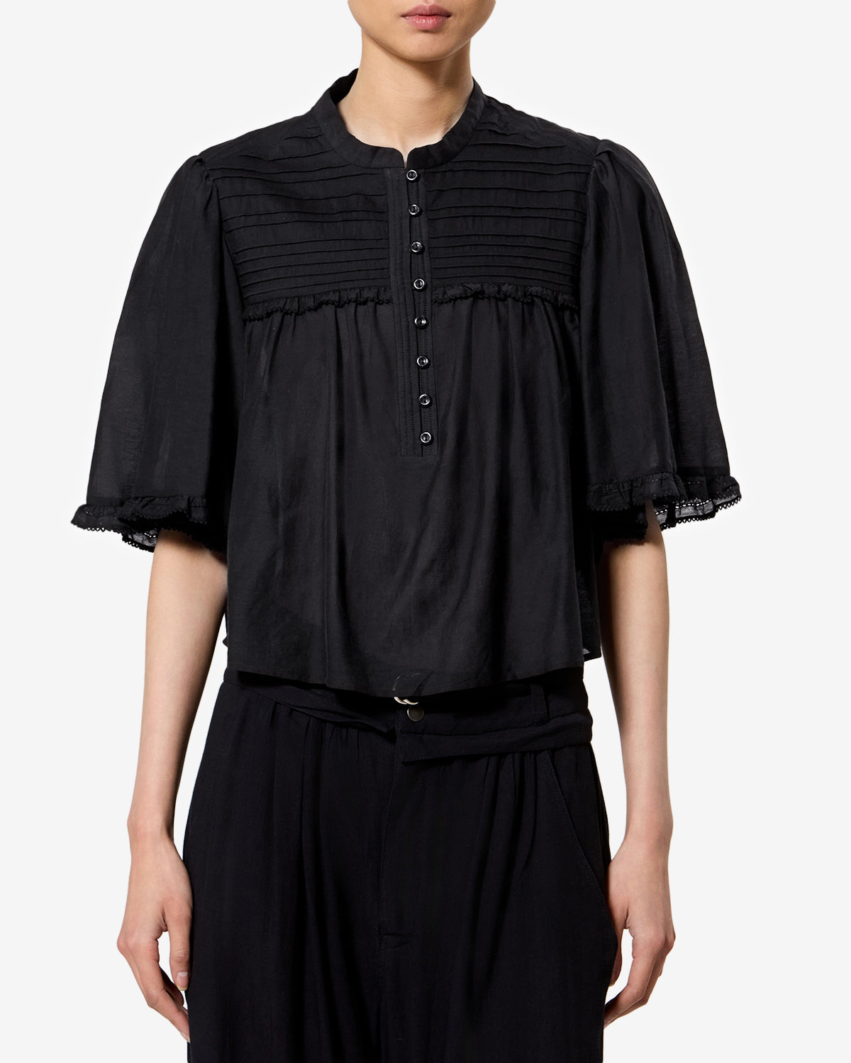 Isabel Marant Douna blouse voile coton noir dentelle