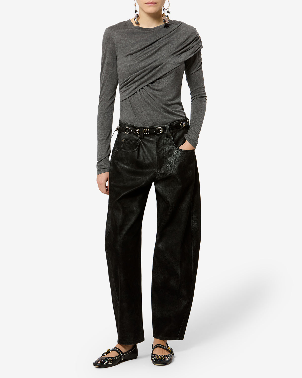 Isabel Marant Belky PA0780FA pantalon barrel noir patiné
