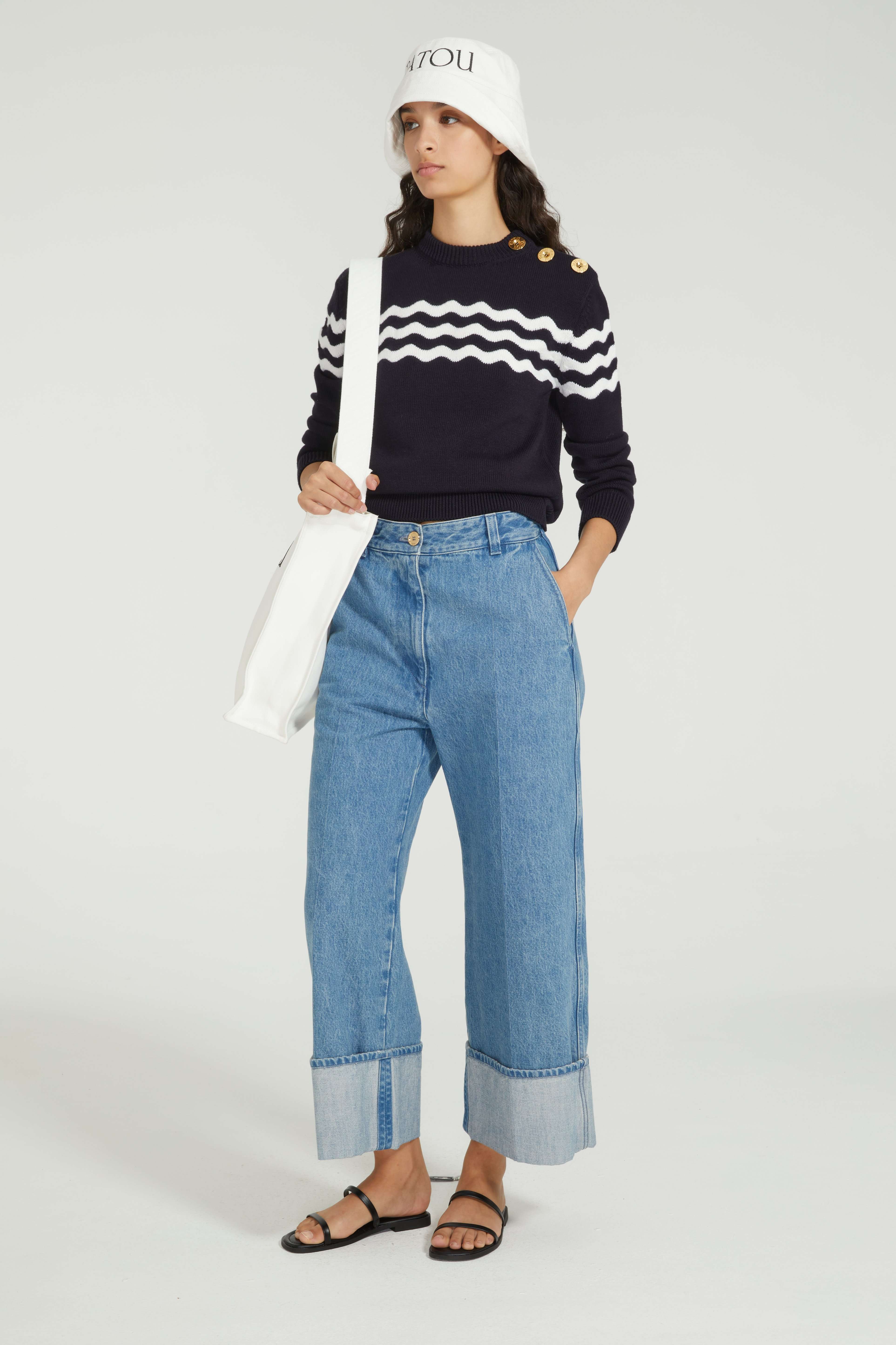 Patou Knitwear pull vague marine P24KN155 coton mérinos