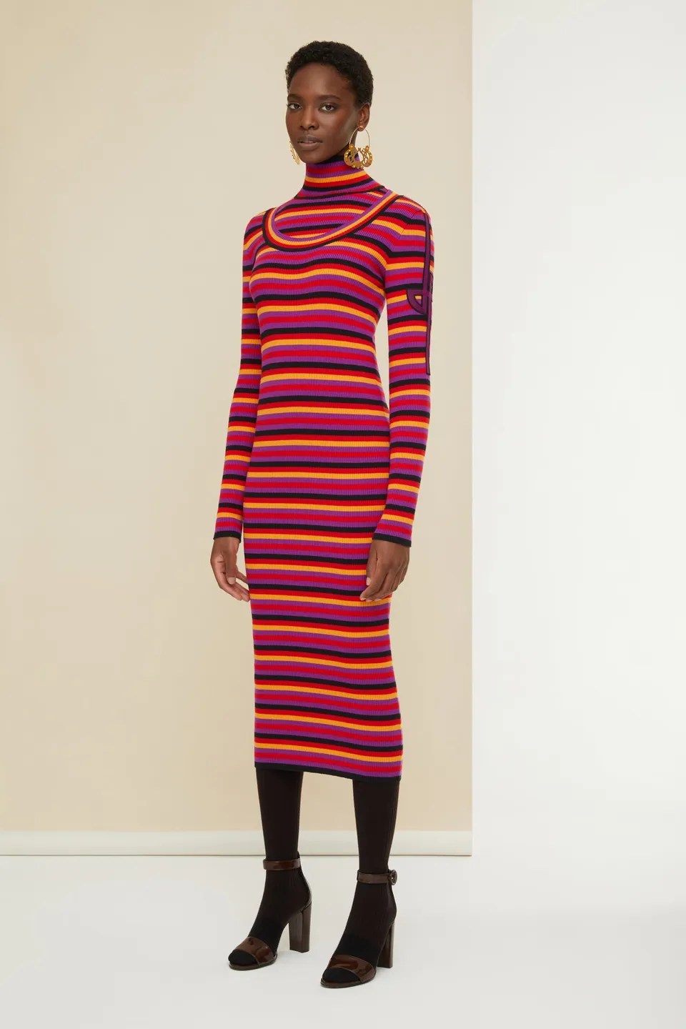Patou KN057 robe midi maille fuchsia rayée XS-XL