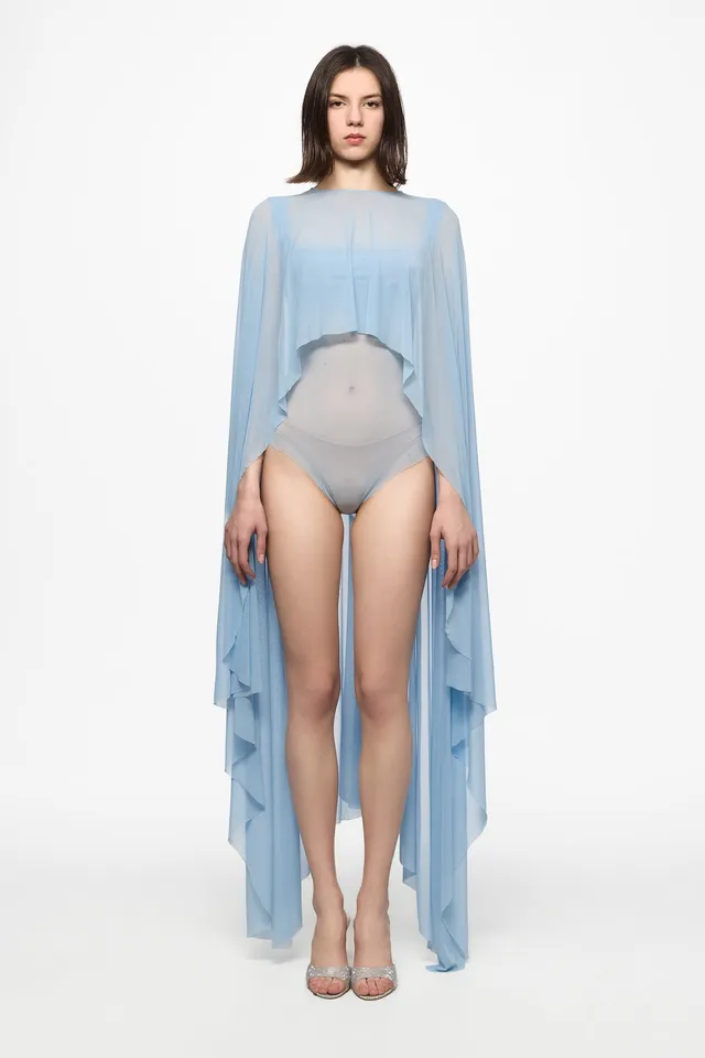 ATU Body Couture Baby Blue Mesh Bodysuit ensemble bleu S