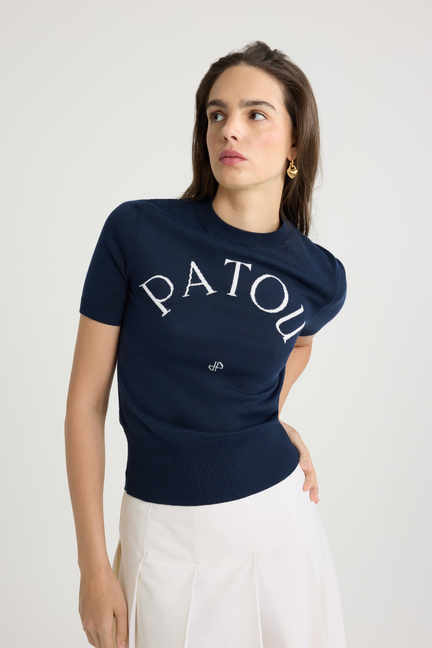 Patou KN068 top maille coton logo jacquard marine