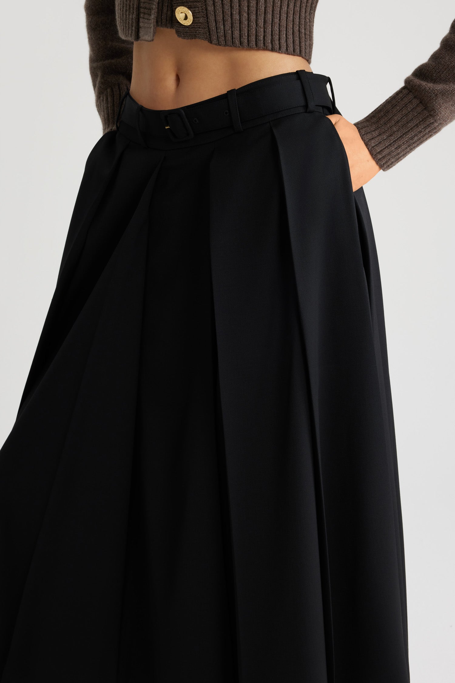 Patou H24SK0700103999B jupe midi plissee noire laine