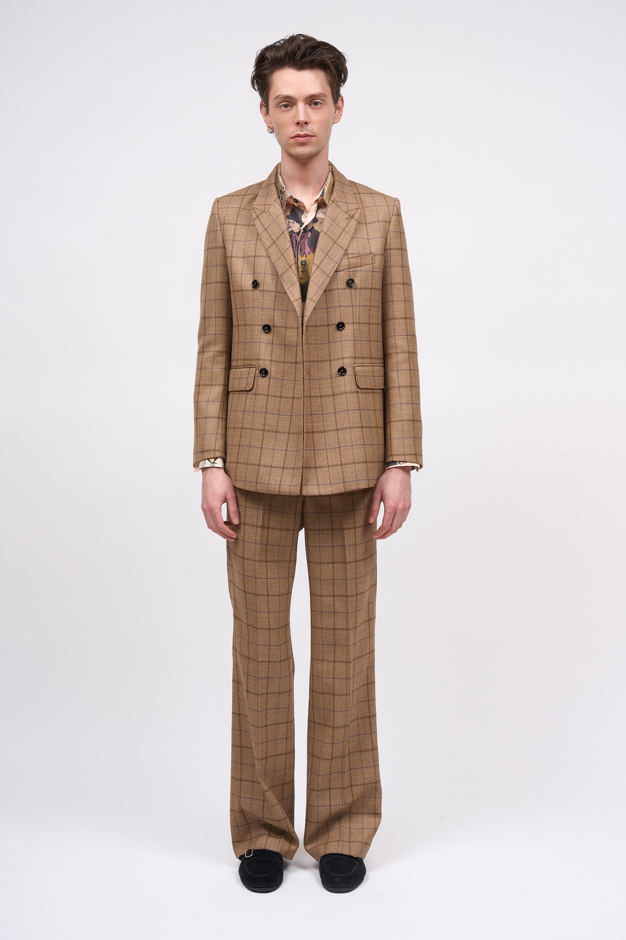 Paul & Joe Cedric Veste tweed laine carreaux camel