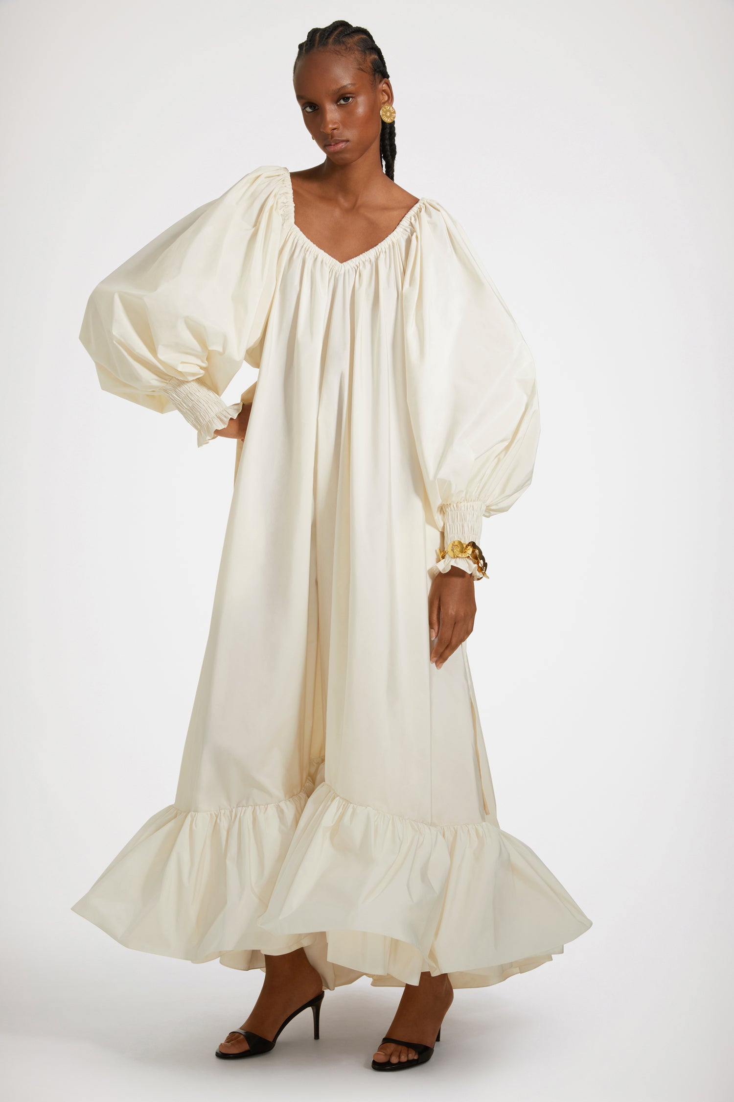 Patou DR115 robe maxi cocktail ivoire faille recyclée