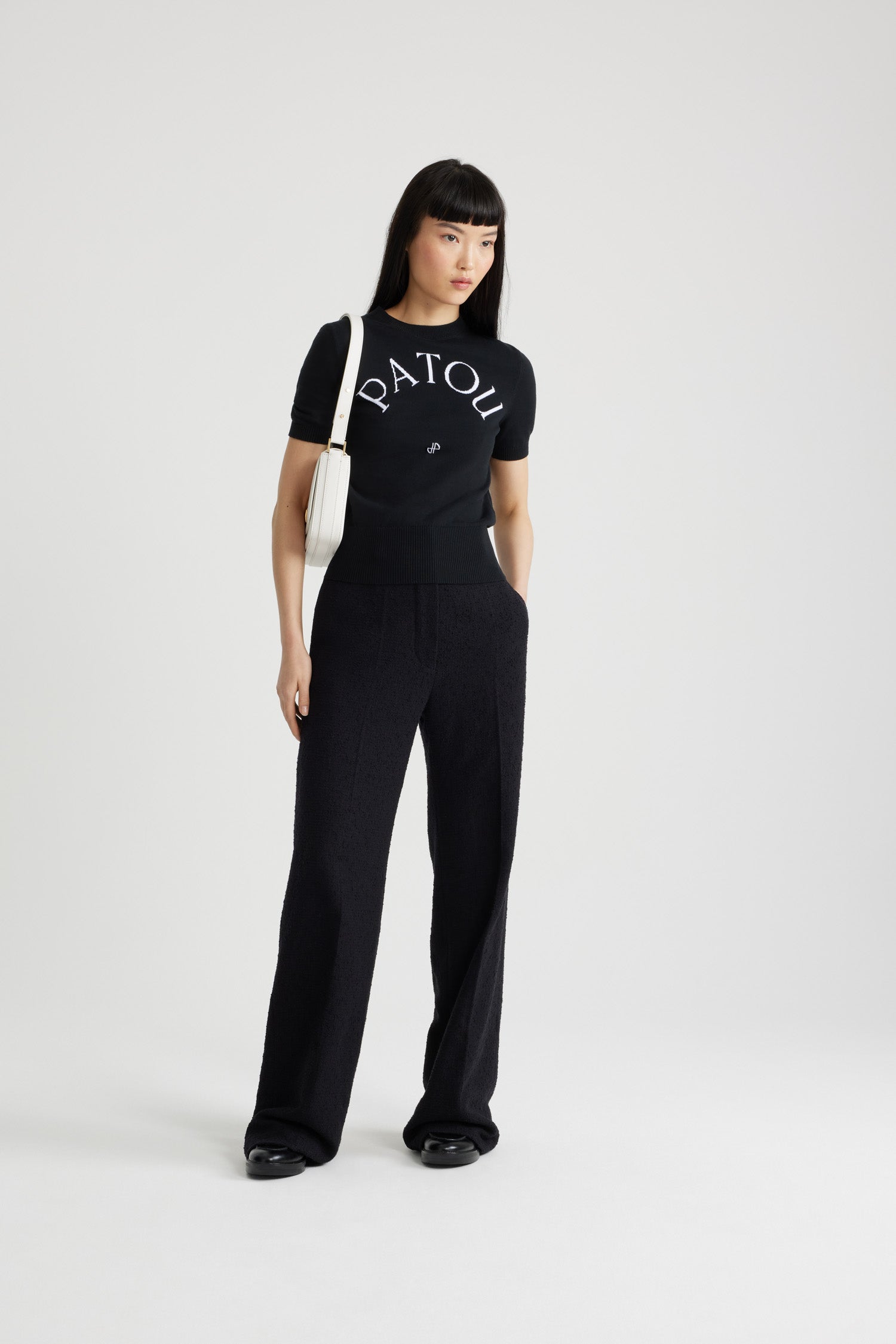 Patou TR002 pantalon noir tweed laine coton bio long