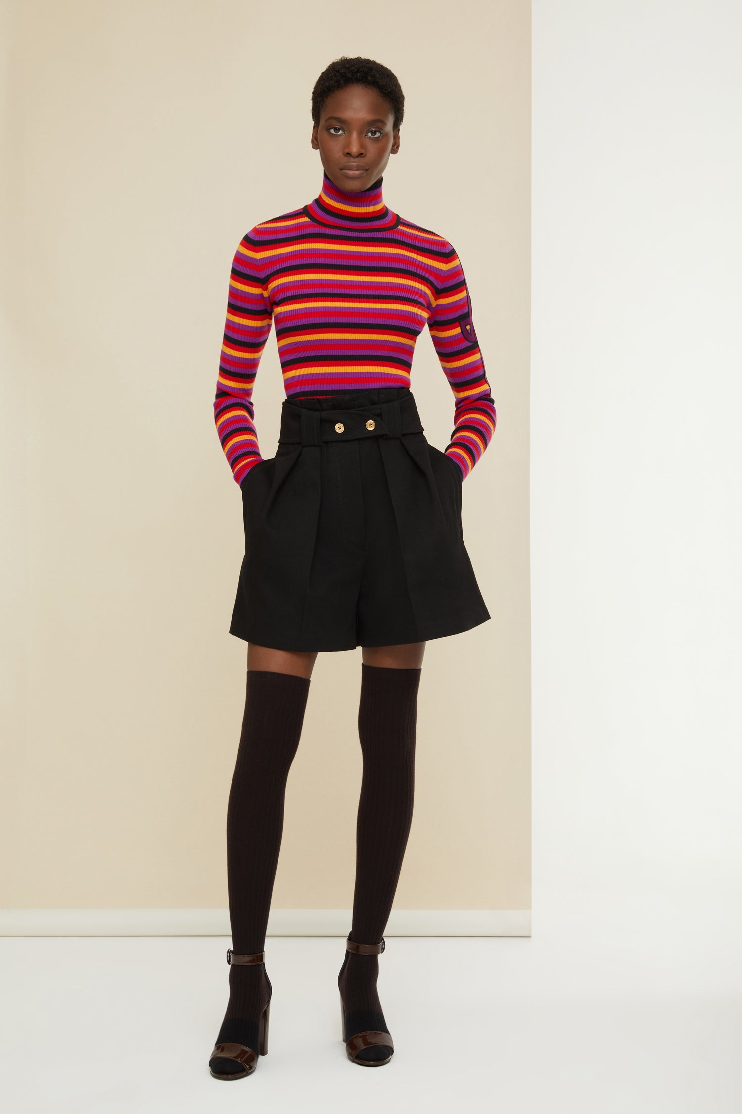 Patou pull col montant maille rayé fuchsia XS-XL