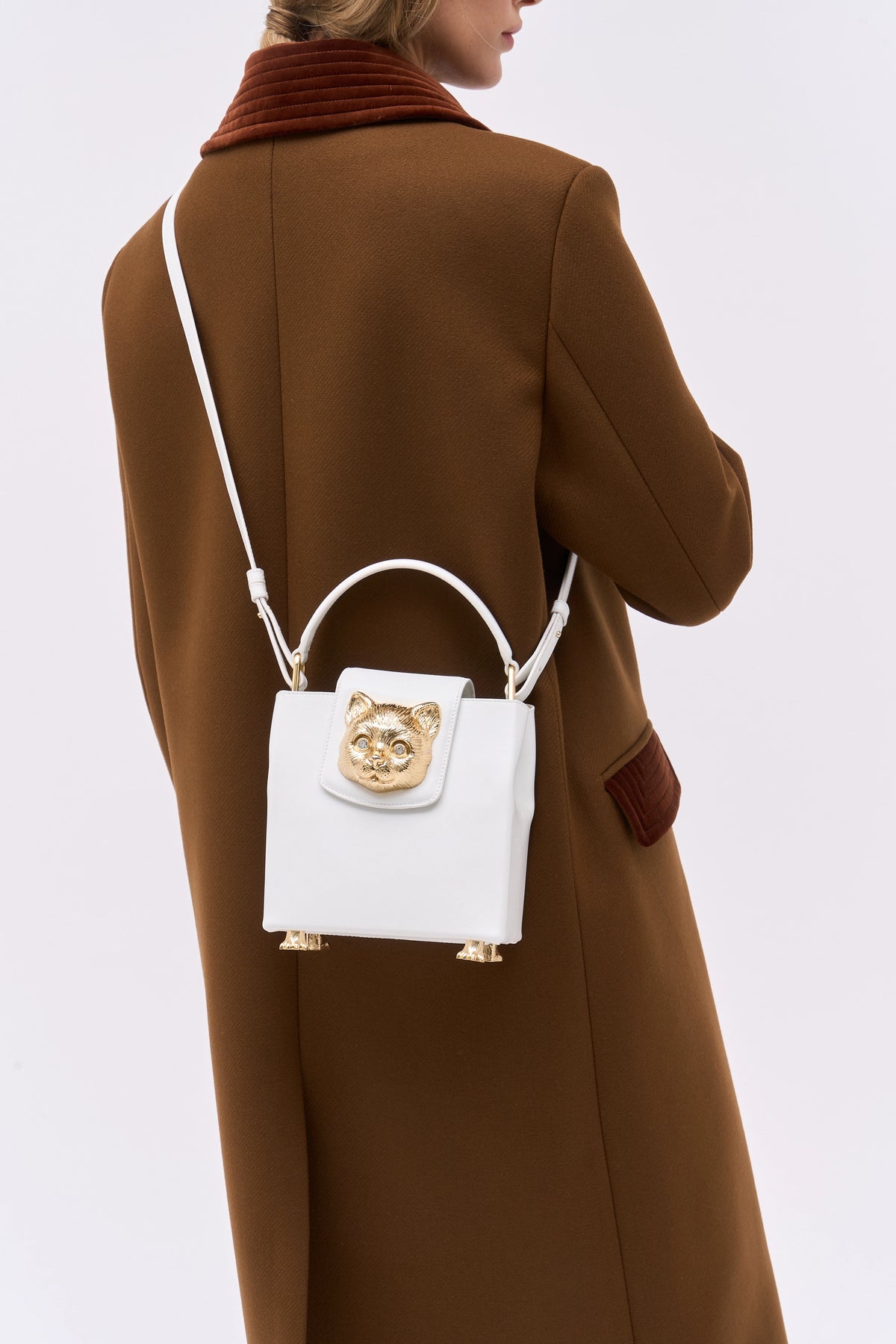 Paul & Joe Charlotte sac cuir blanc tête chat 17,5 cm