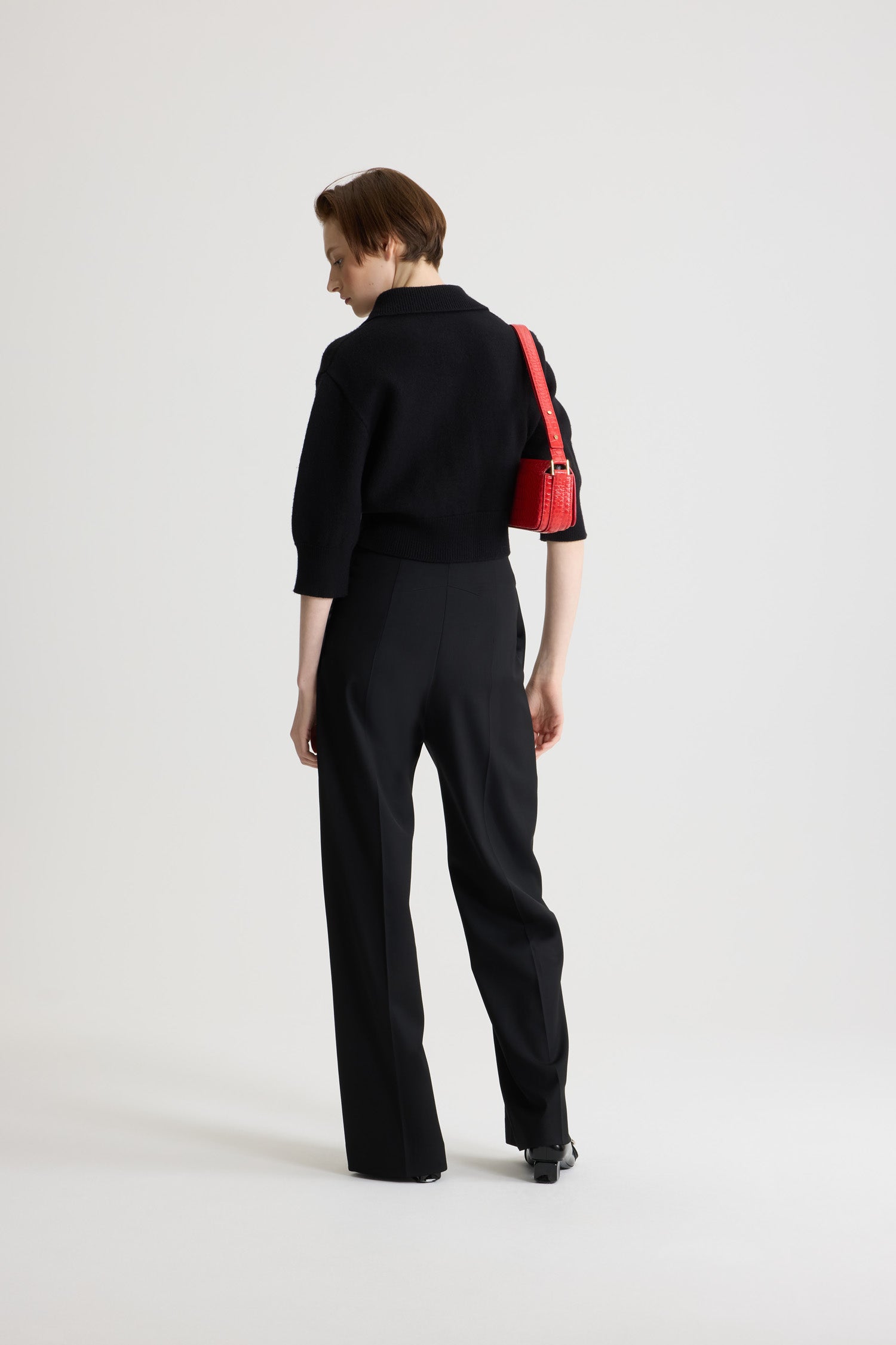 Patou KN290 cardigan court Black laine mérinos XS-XL