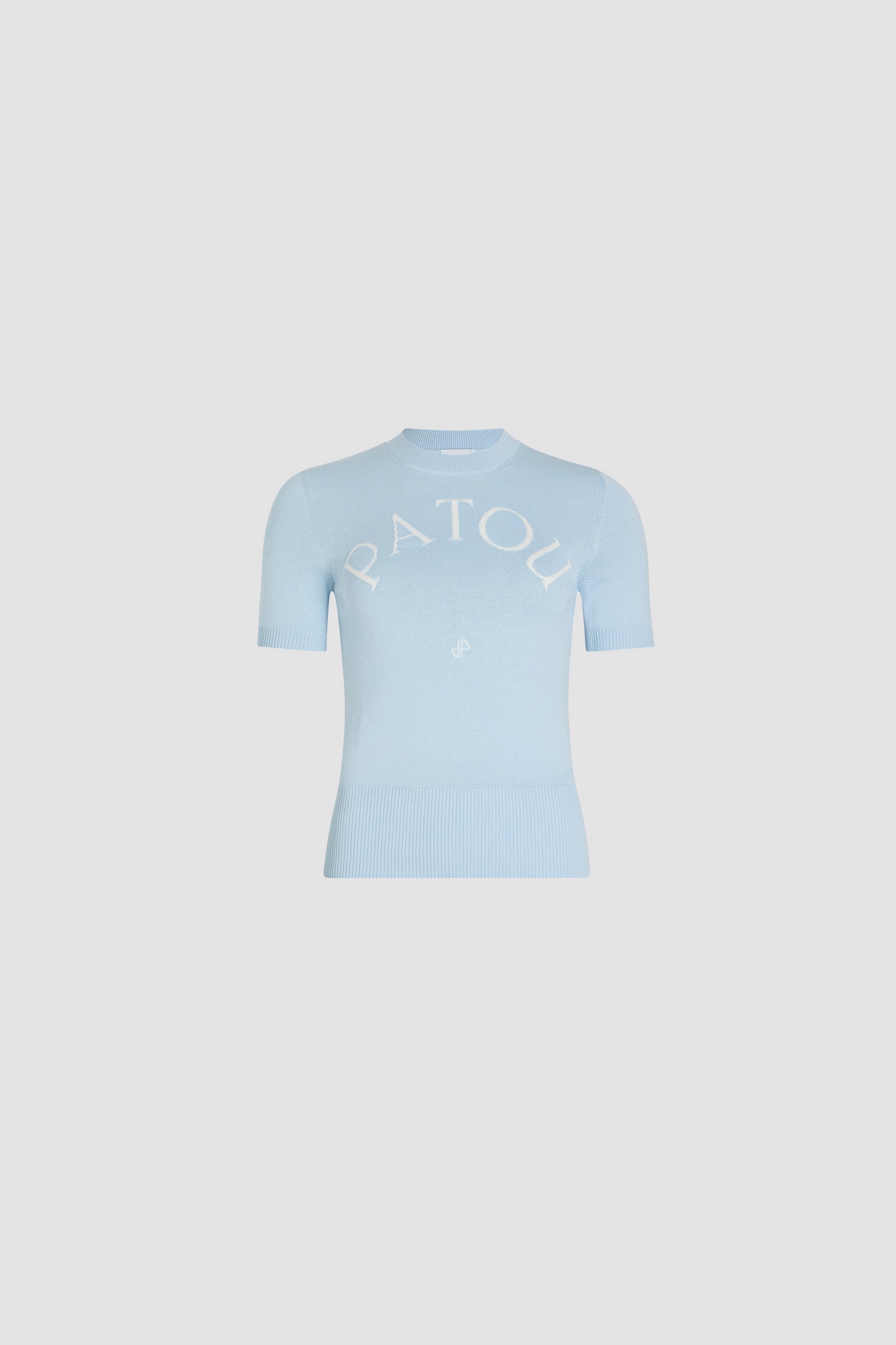 Patou Knitwear KN068 top jacquard coton bleu Skylight
