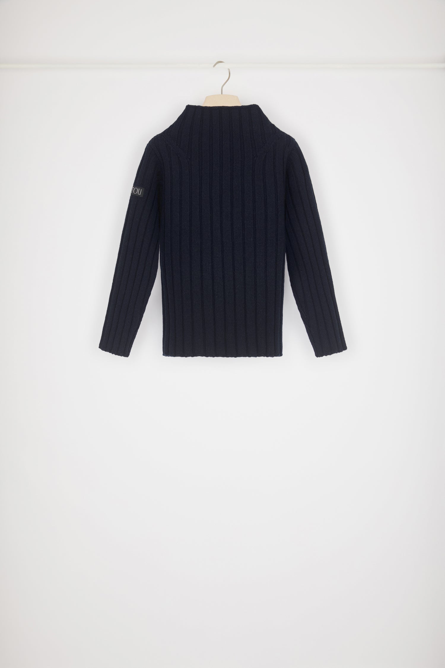 Patou pull maille côtelée laine cachemire bleu Navy