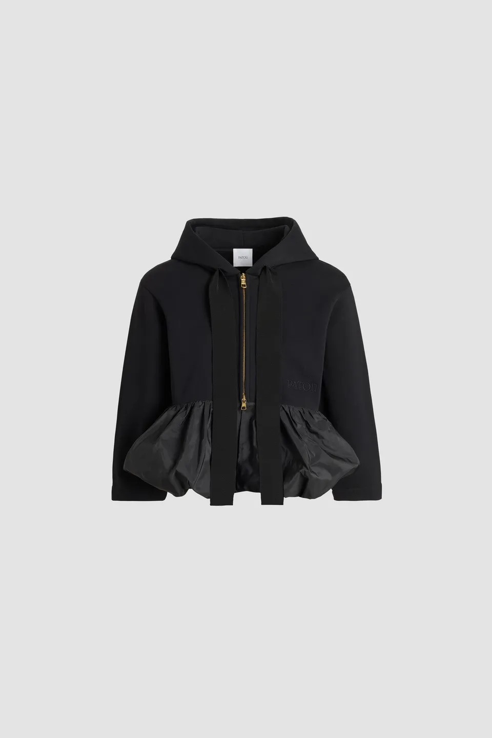 Patou JE193 hoodie coton bio noir à volant XS-XL