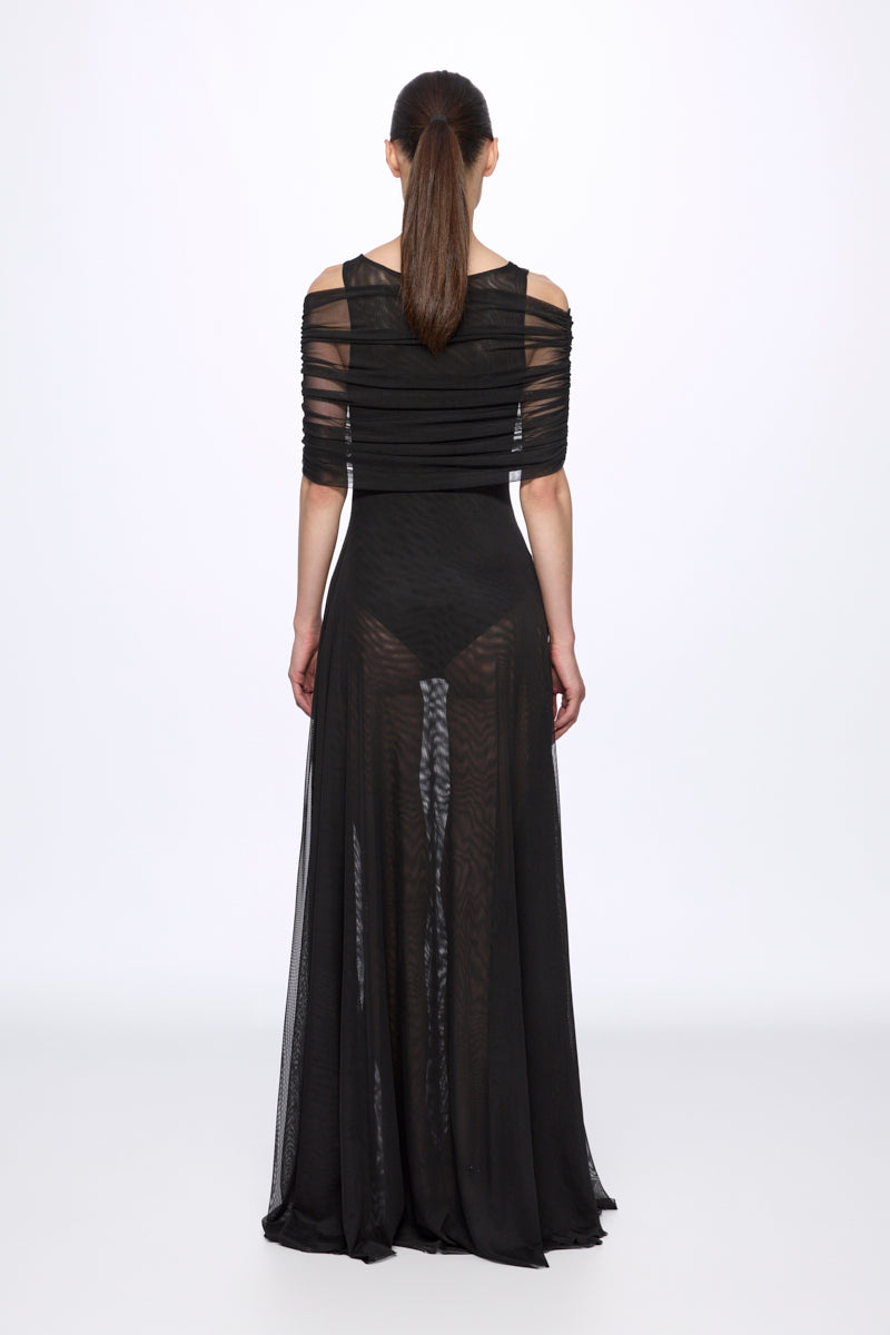 ATU Body Couture Round Neck Mesh robe maxi noire taille S