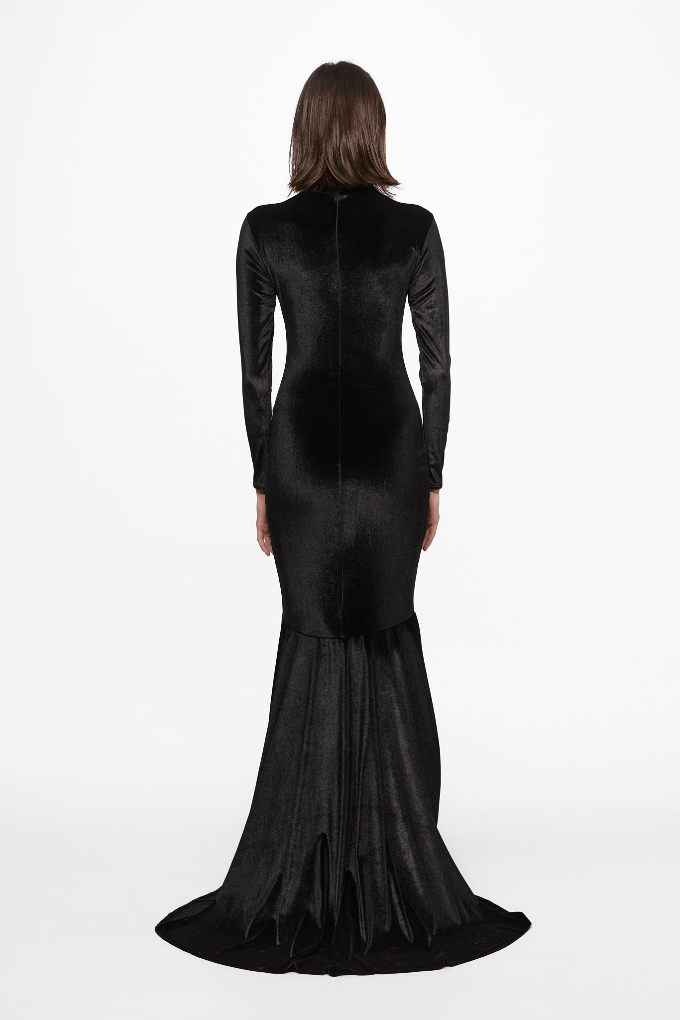 ATU Body Couture Long High neck black velvet gown robe noire