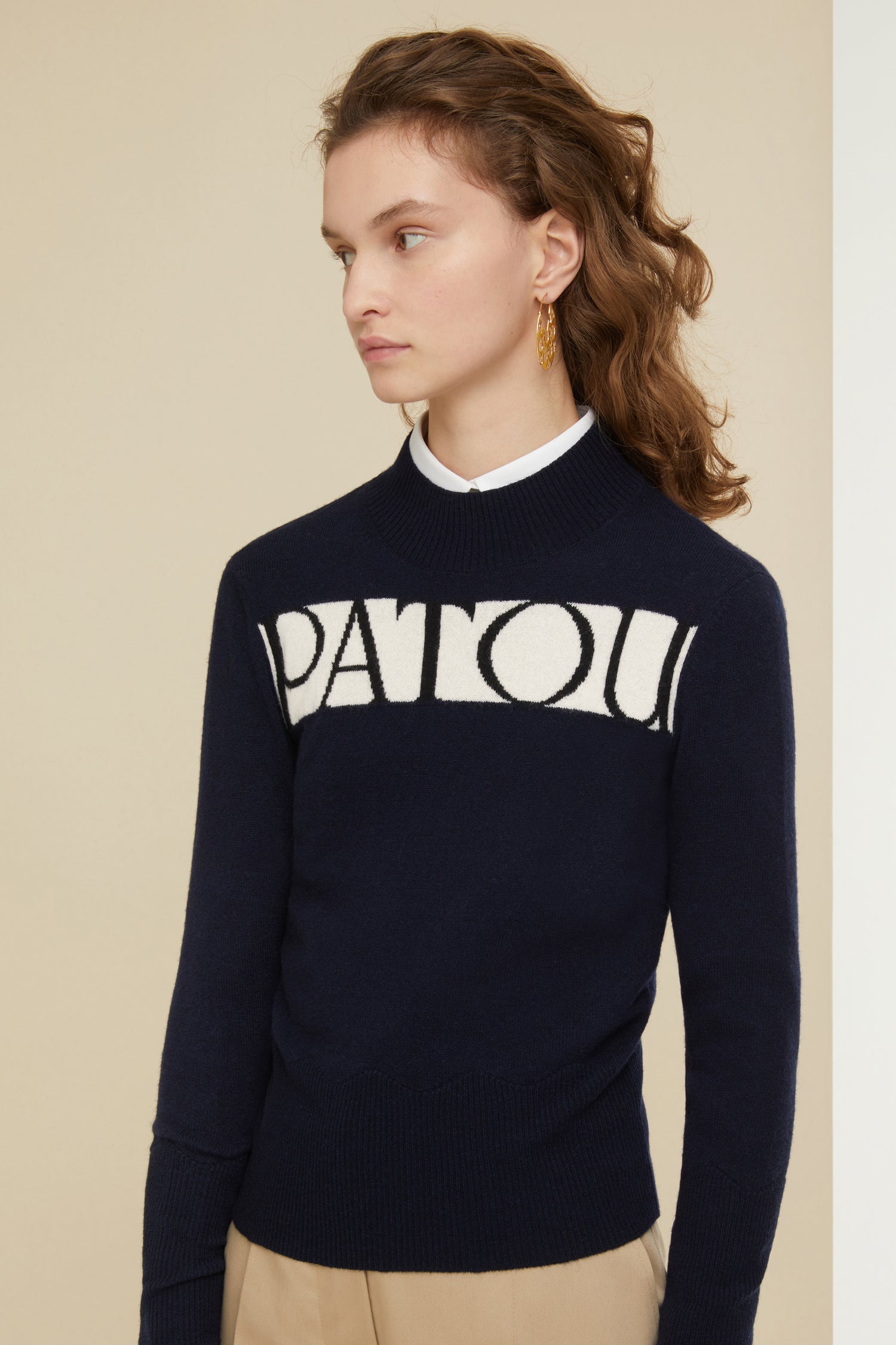 Patou A21KN0538042699N pull marine cachemire col montant