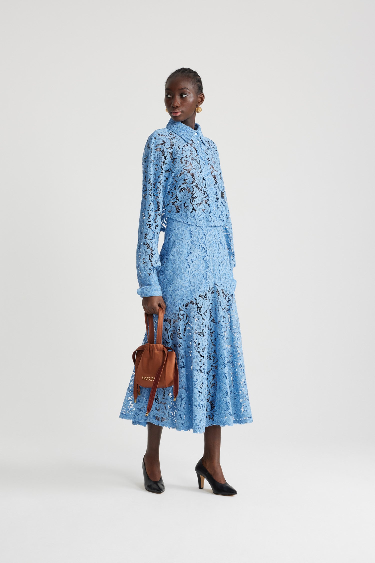 Patou H24SK0690194636B jupe midi dentelle Airy Blue