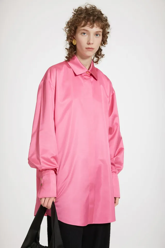 Patou DR086 robe chemise mini satin rose fuchsia