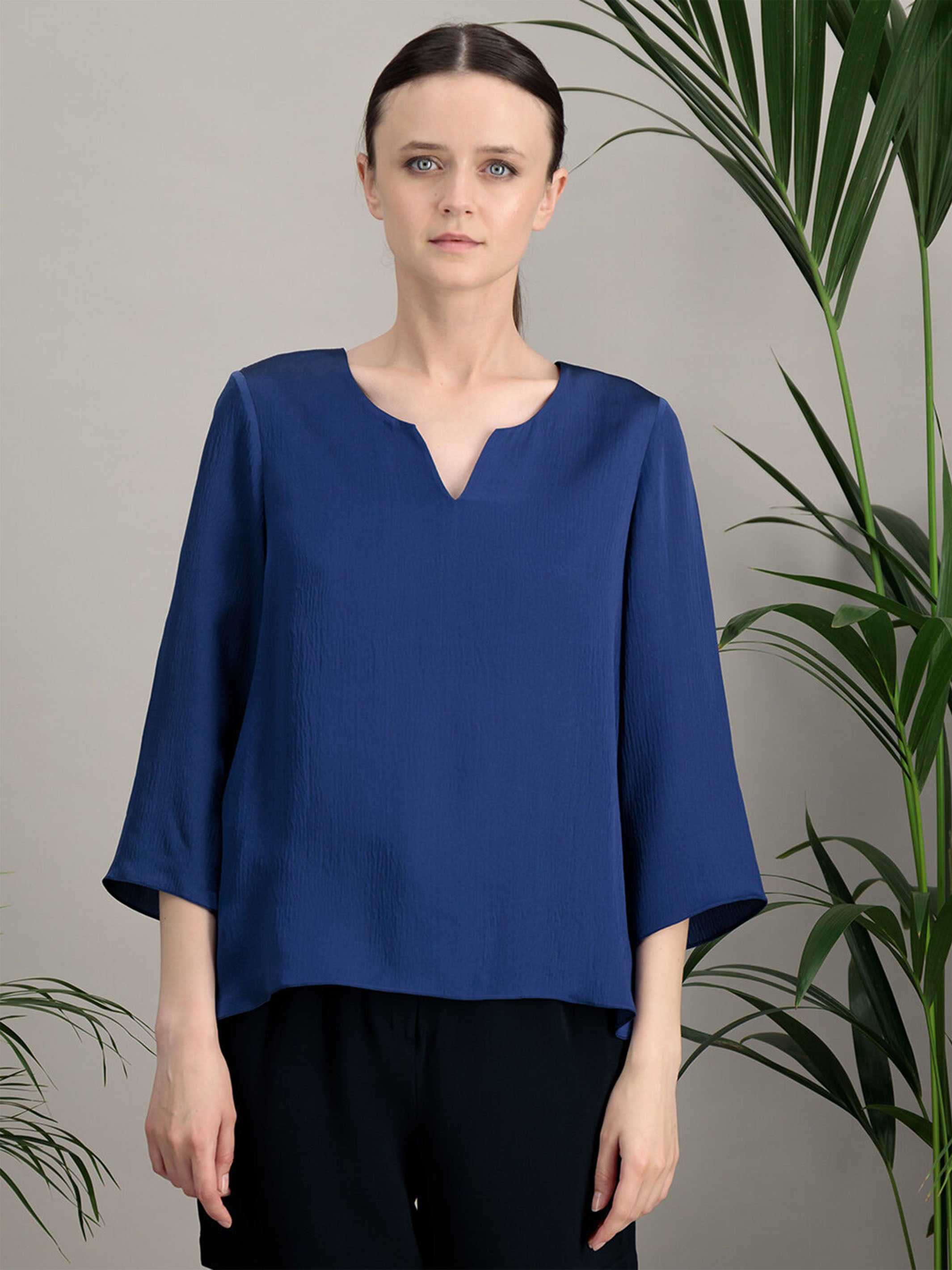 Anahide Saint André Kurta top soie bleu indigo fluide