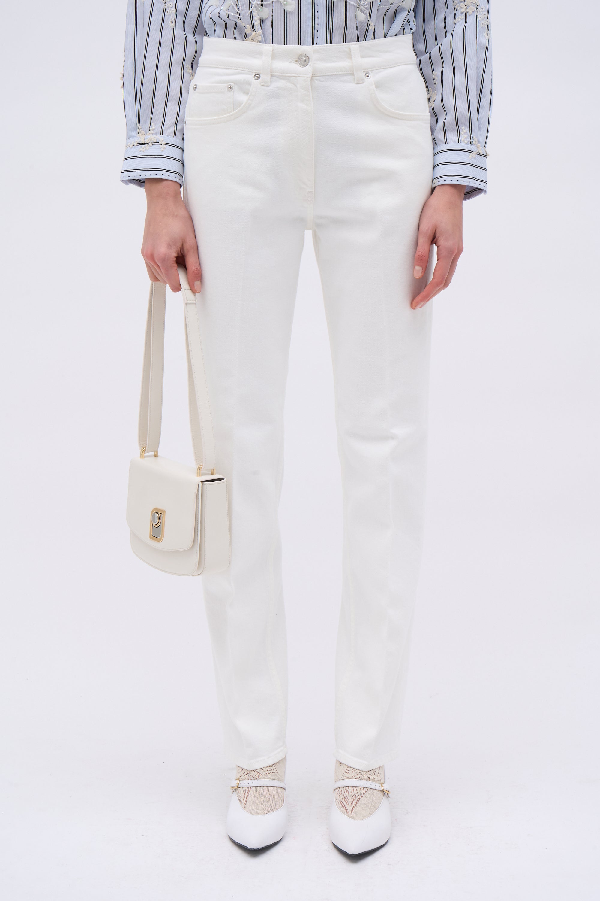 Paul & Joe Tailoring Bogan jean droit taille haute blanc coton