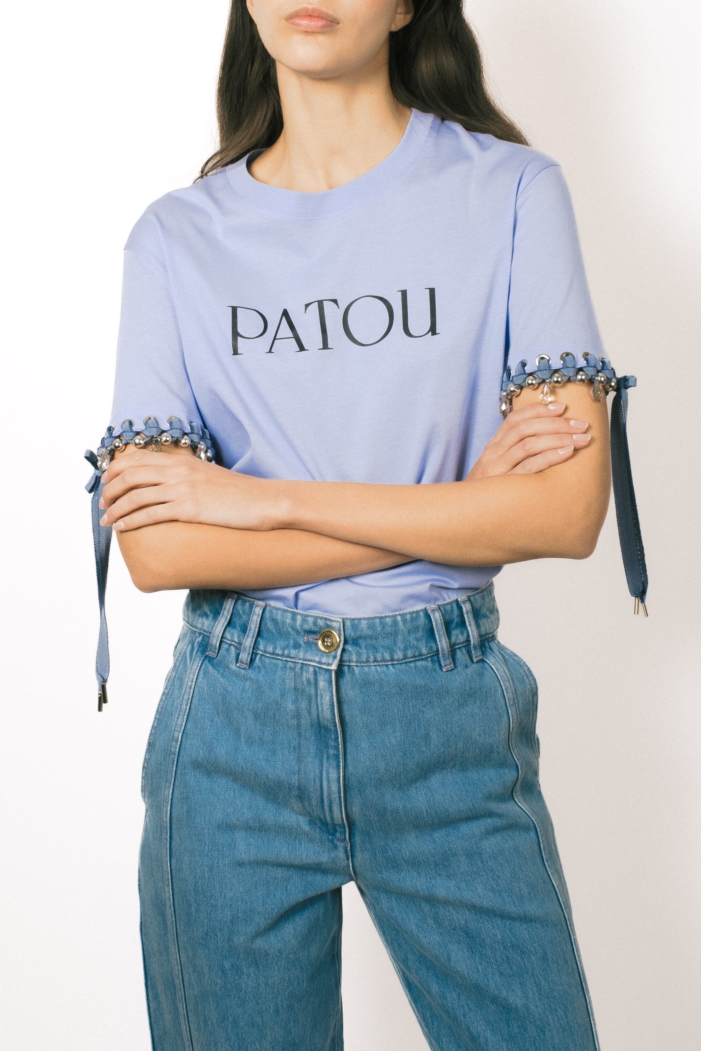Patou SP050 tee-shirt coton bio logo Aurora bleu