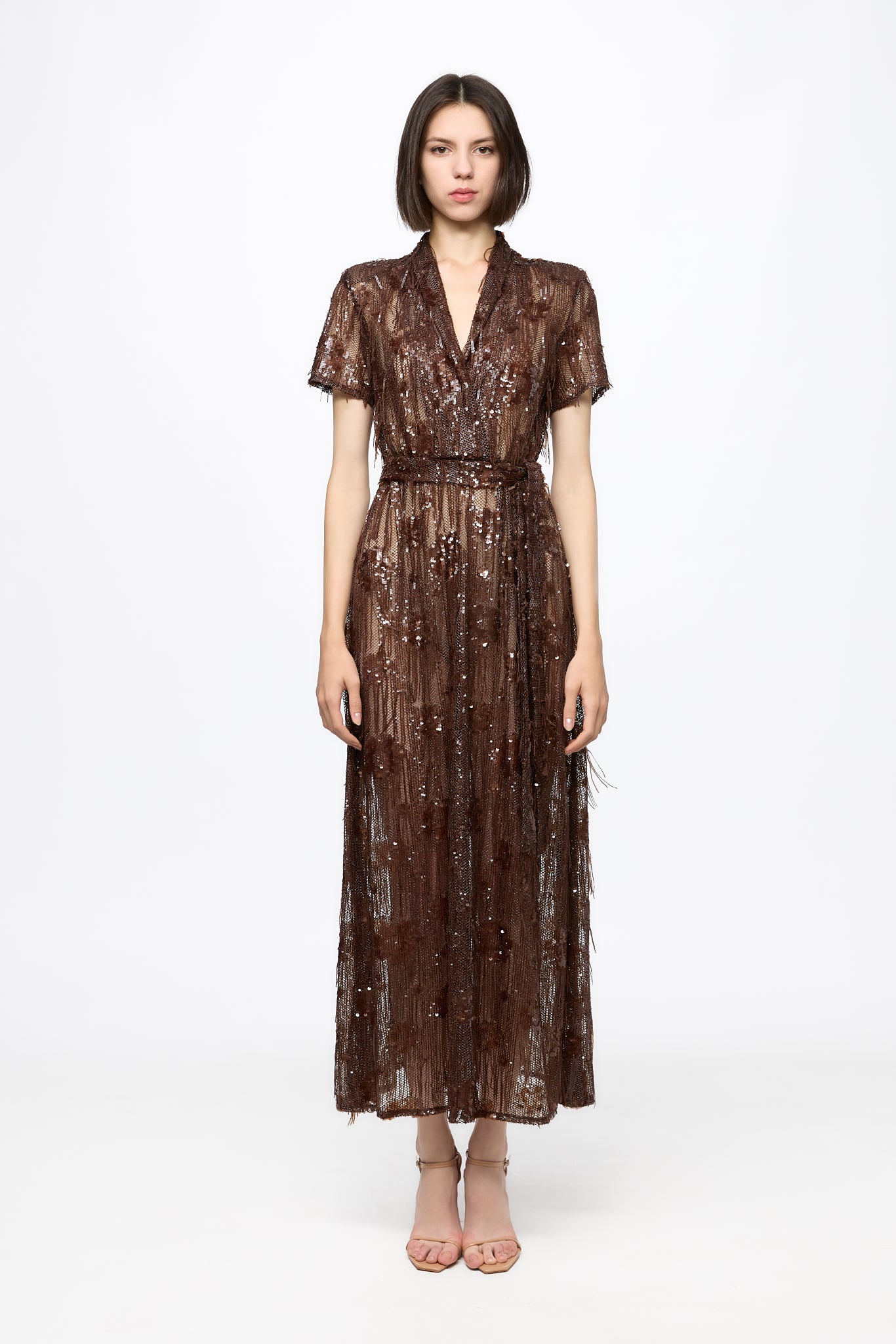 ATU Body Couture robe midi sequins marron chocolat S