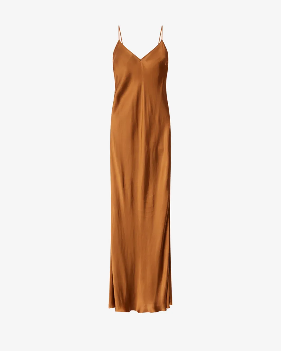 Isabel Marant Nevana robe satin caramel longue fente