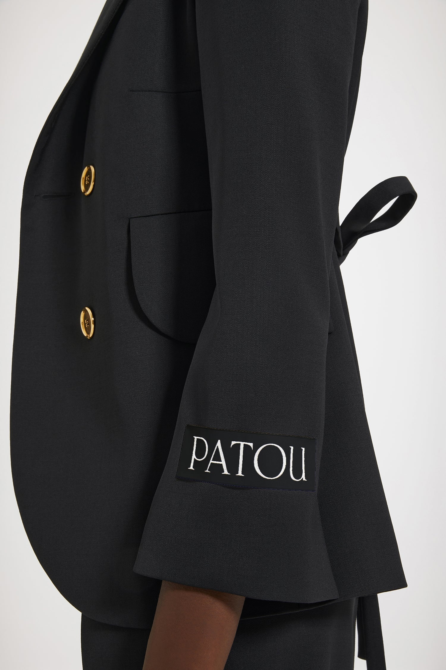 Patou JA035 veste tailleur laine noire ceinture