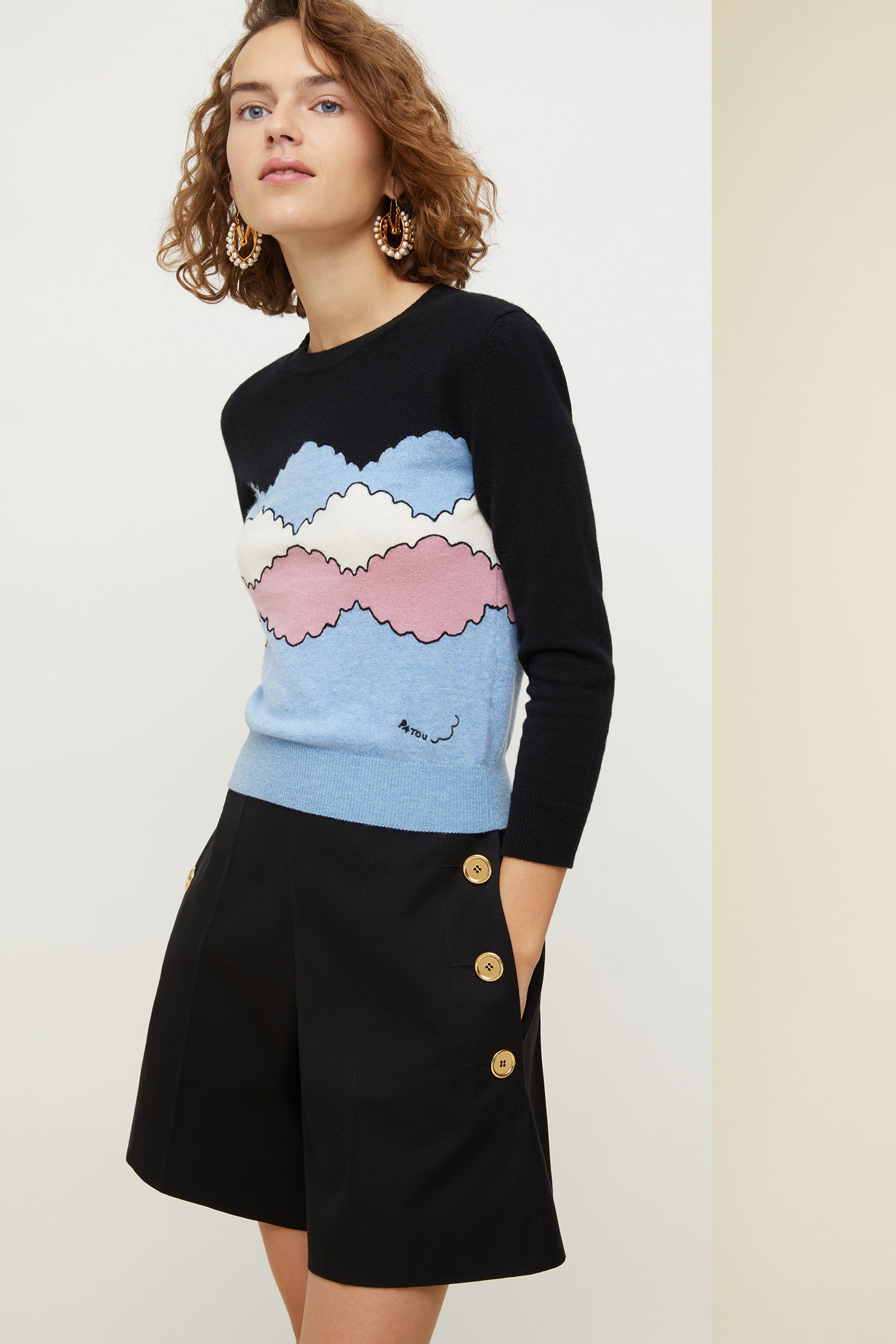 Patou High-Waisted Short Coton Noir Panama