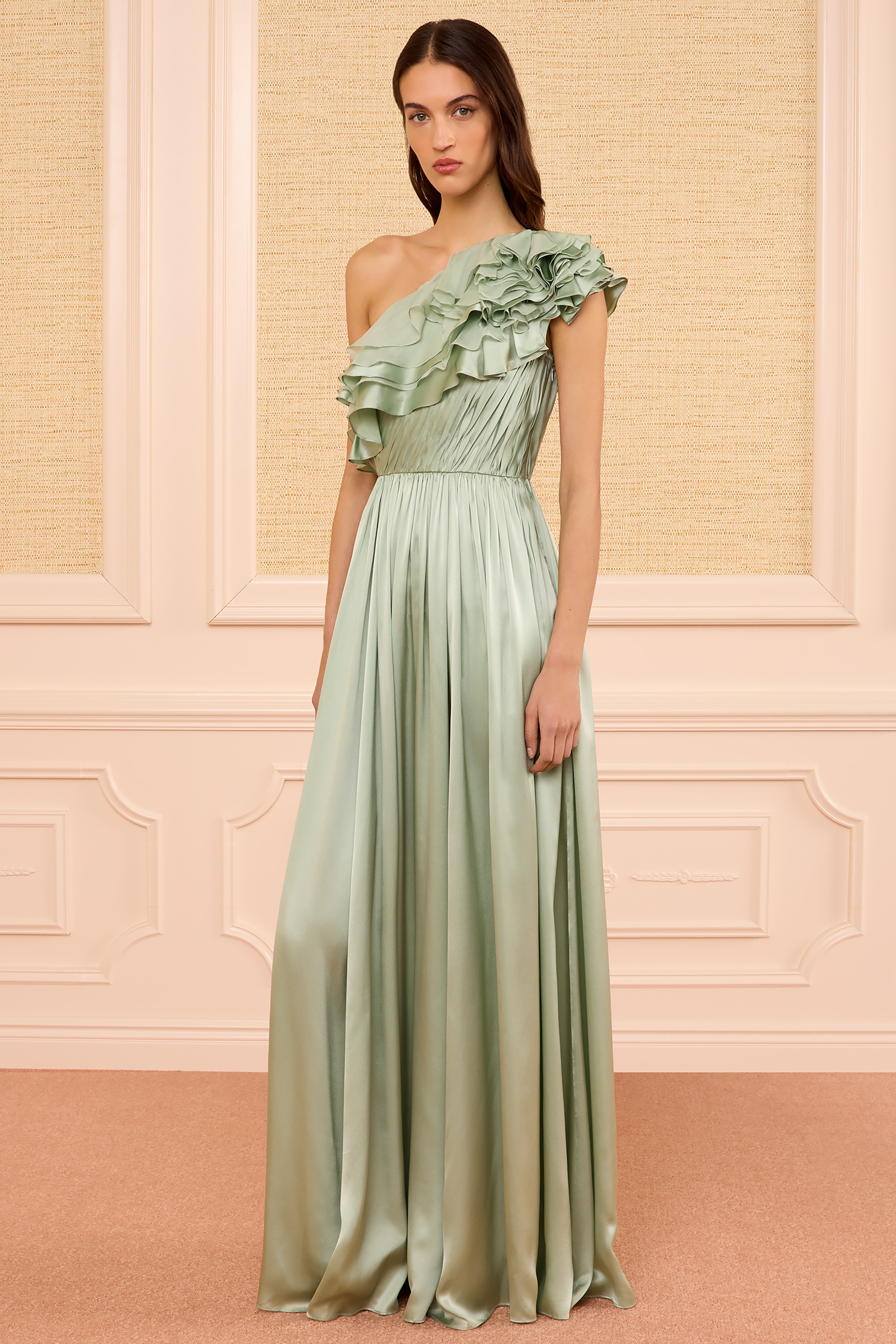 Ulla Johnson Avalina robe soie une épaule celadon
