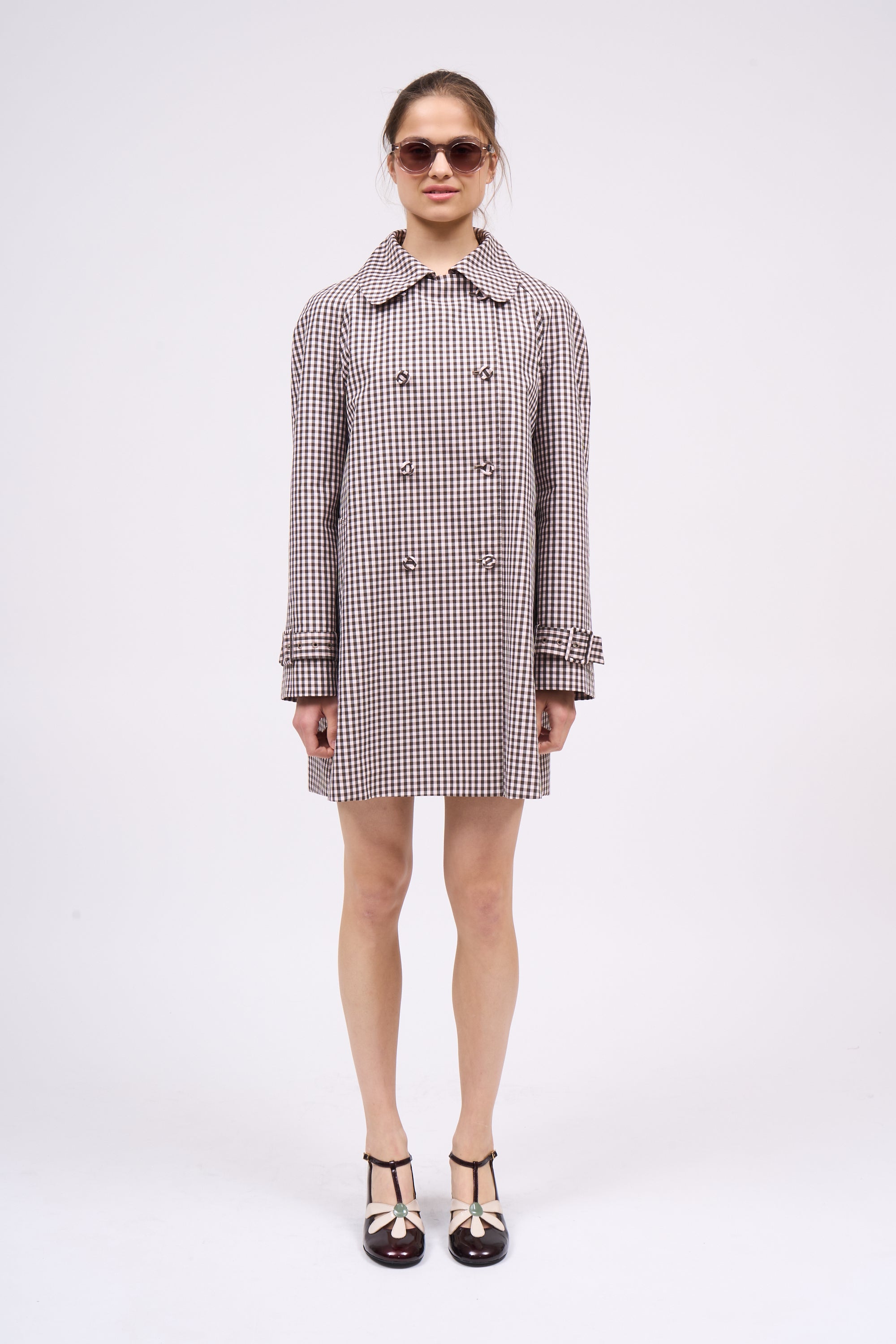 Paul & Joe Harvey manteau popeline vichy Brown and baby pink