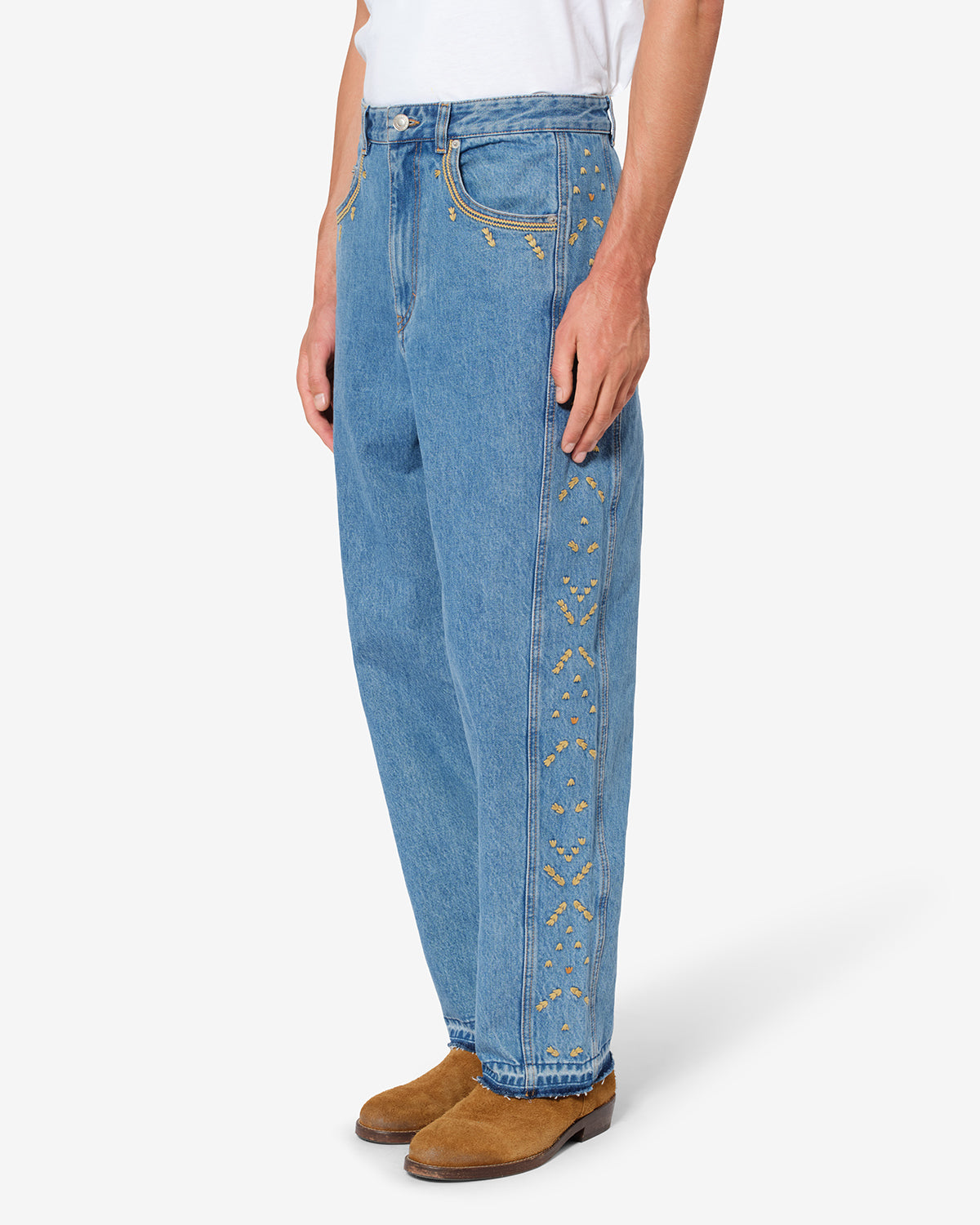 Isabel Marant Jorian jean bleu clair 27 barrel brodé