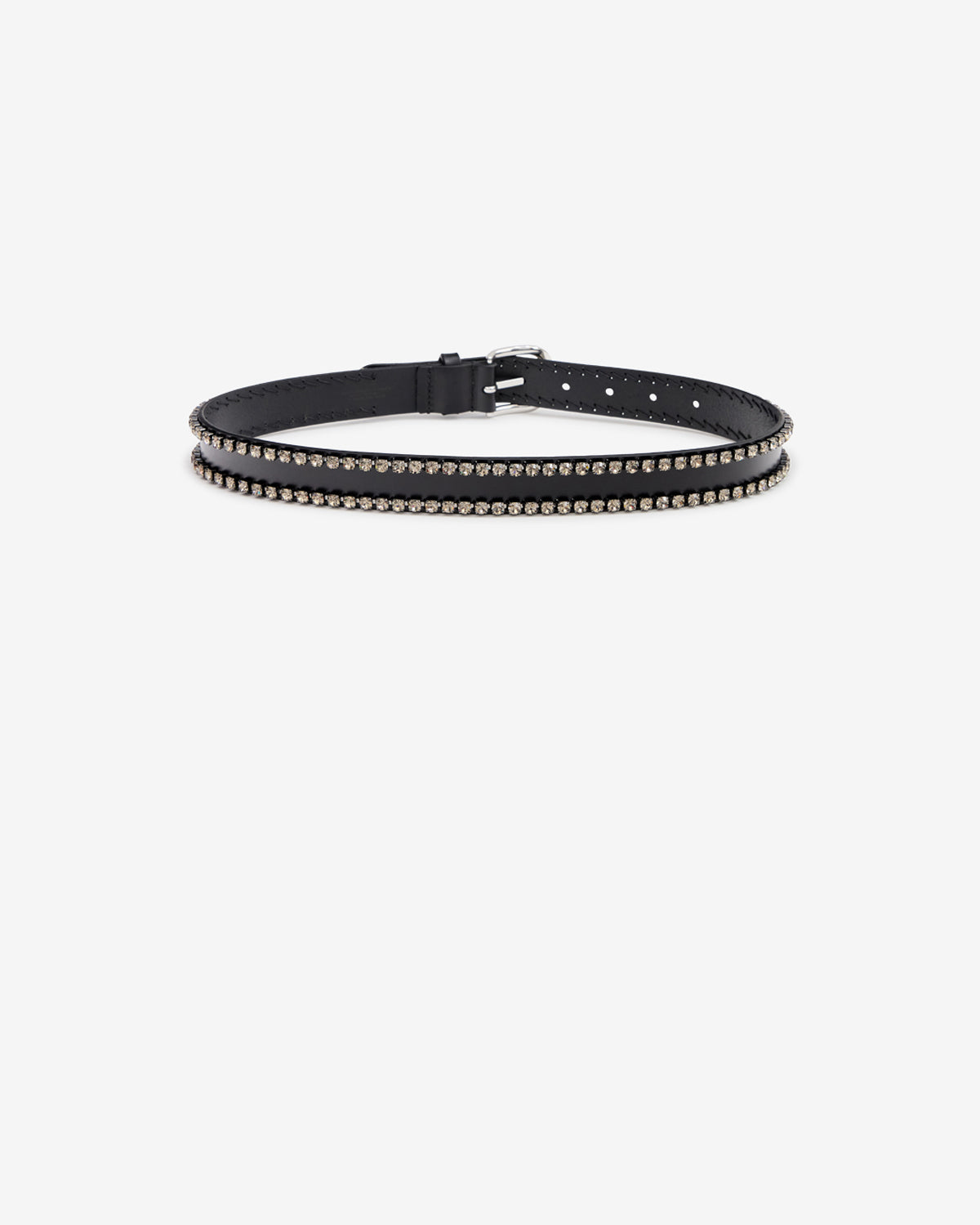 Isabel Marant Zap ceinture cuir noir-palladium strass 2,5 cm