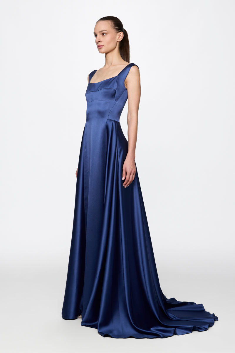 ATU Body Couture Navy Satin Evening Dress robe satin marine S