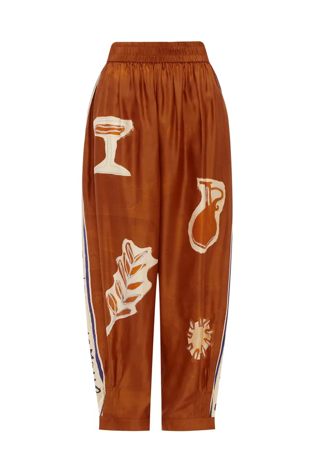 Alemais Soleil pantalon soie fuselé imprimé