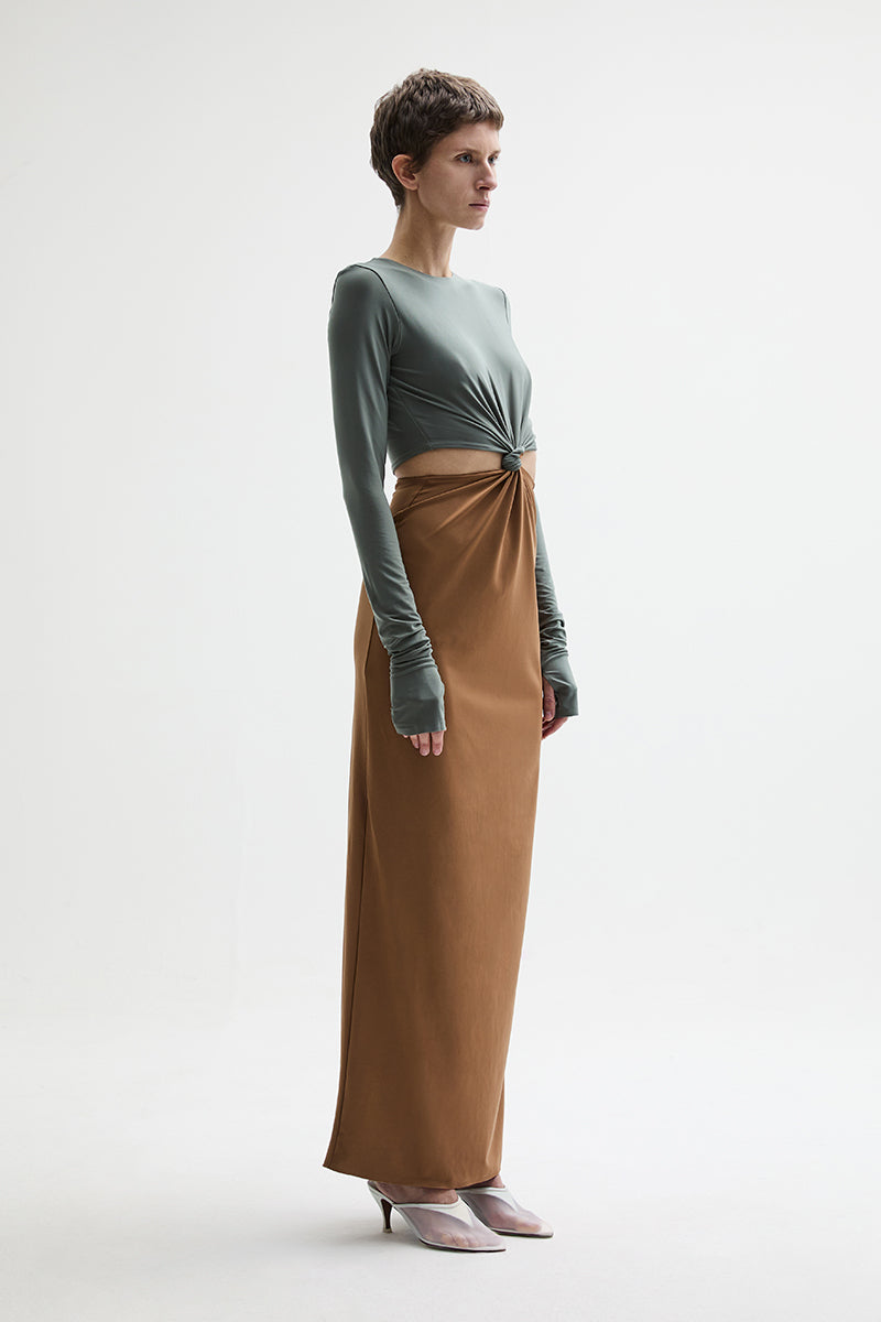 ATU Body Couture Split robe midi jersey camel gris