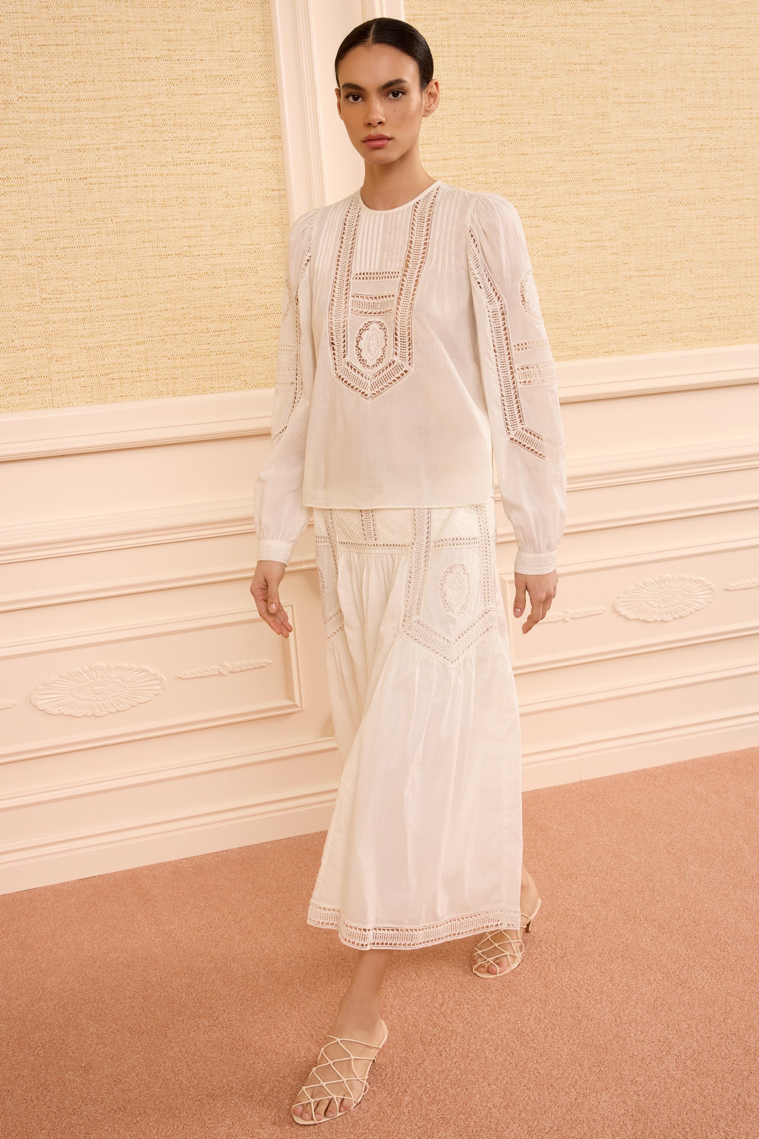 Ulla Johnson Alice PF260312 jupe coton Pristine midi dentelle