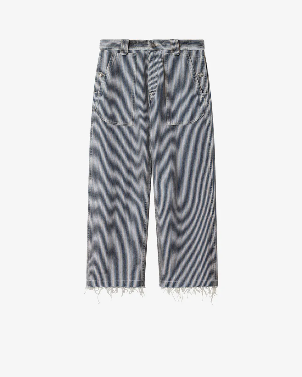 Isabel Marant Ermina pantalon droit coton bleu-blanc