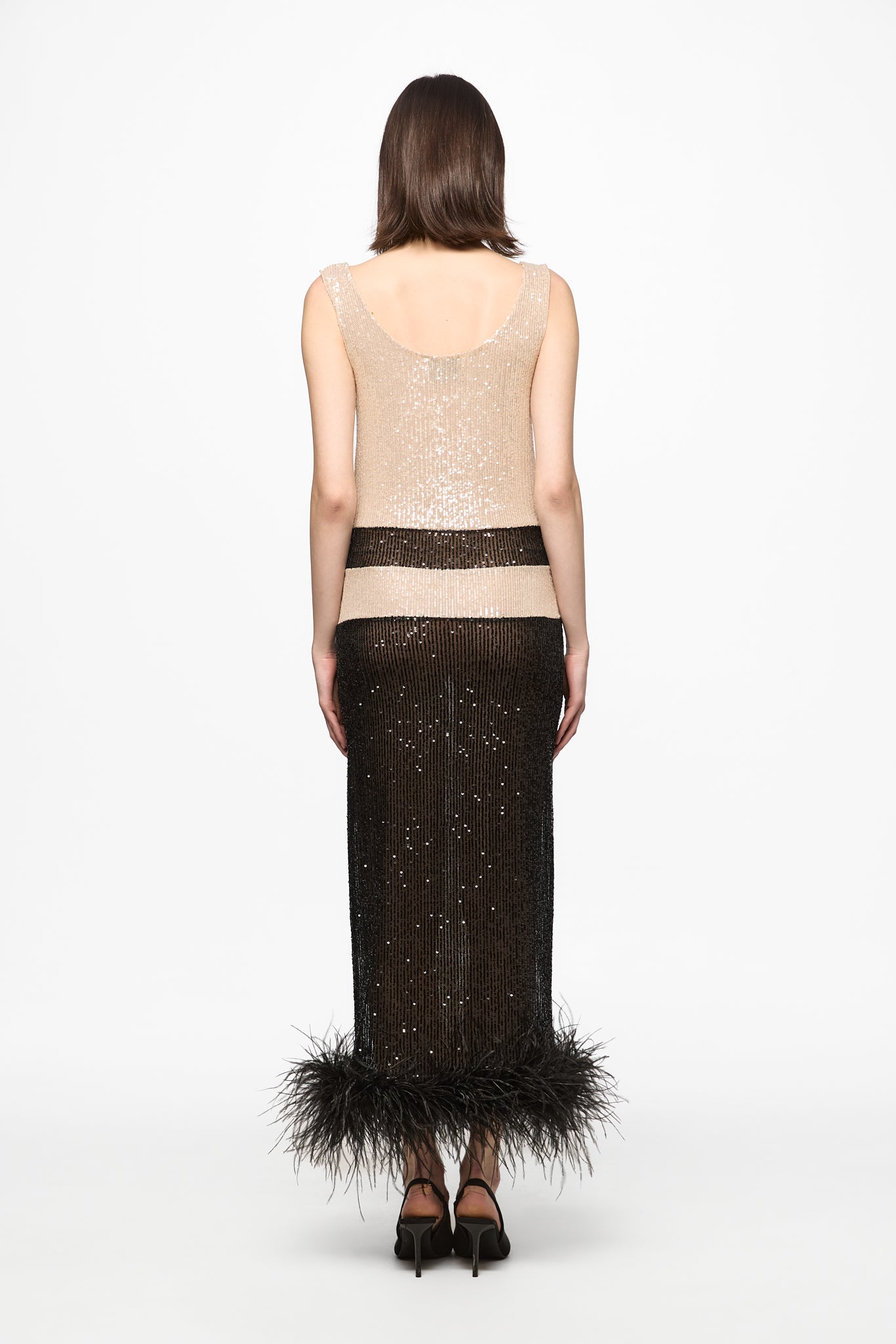 ATU Body Couture Sequins robe midi noir sequins plumes taille S