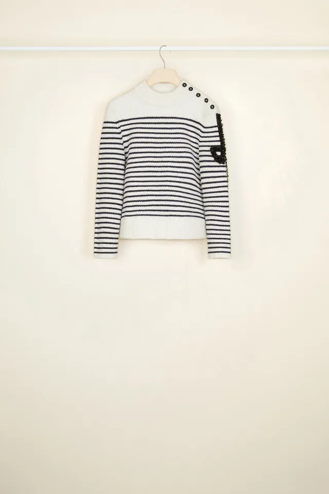 Patou KN003 pull breton laine agneau perles Cream