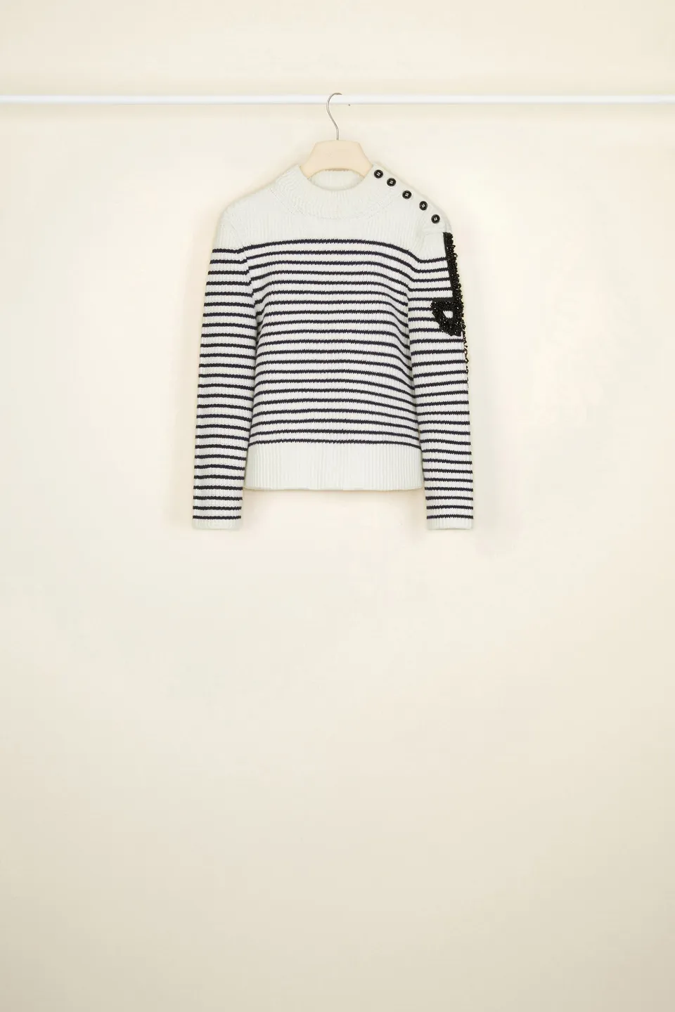 Patou KN003 pull breton laine agneau perles Cream