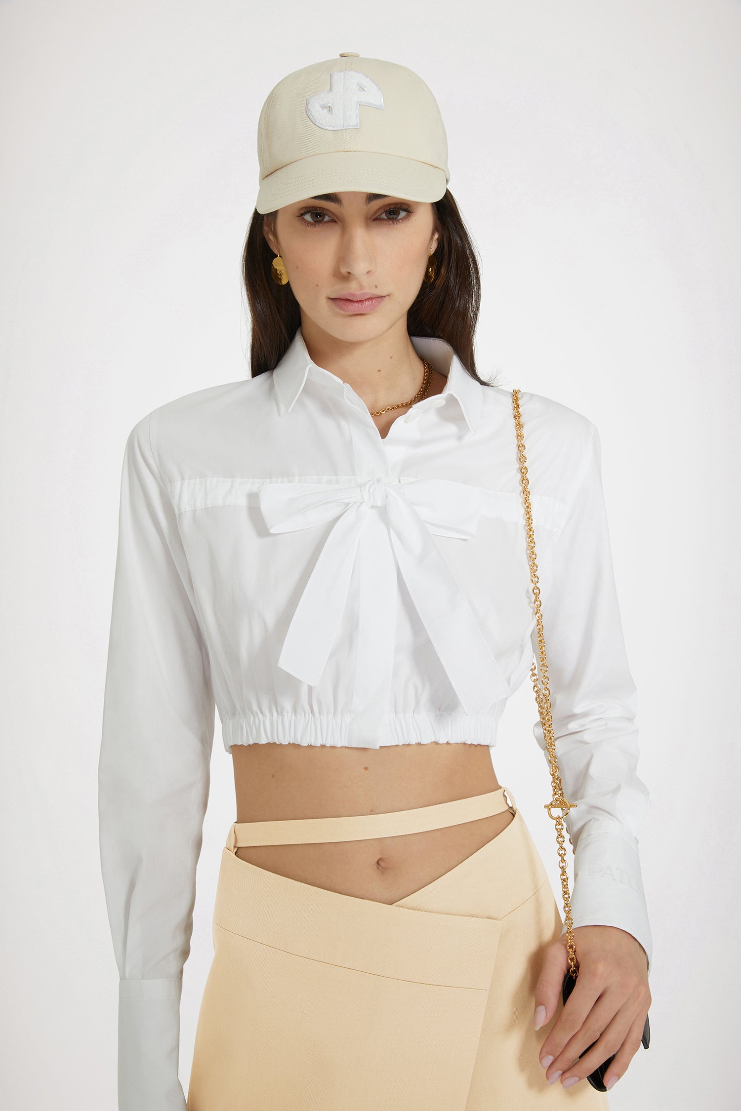 Patou BL029 chemisier crop coton blanc nœud