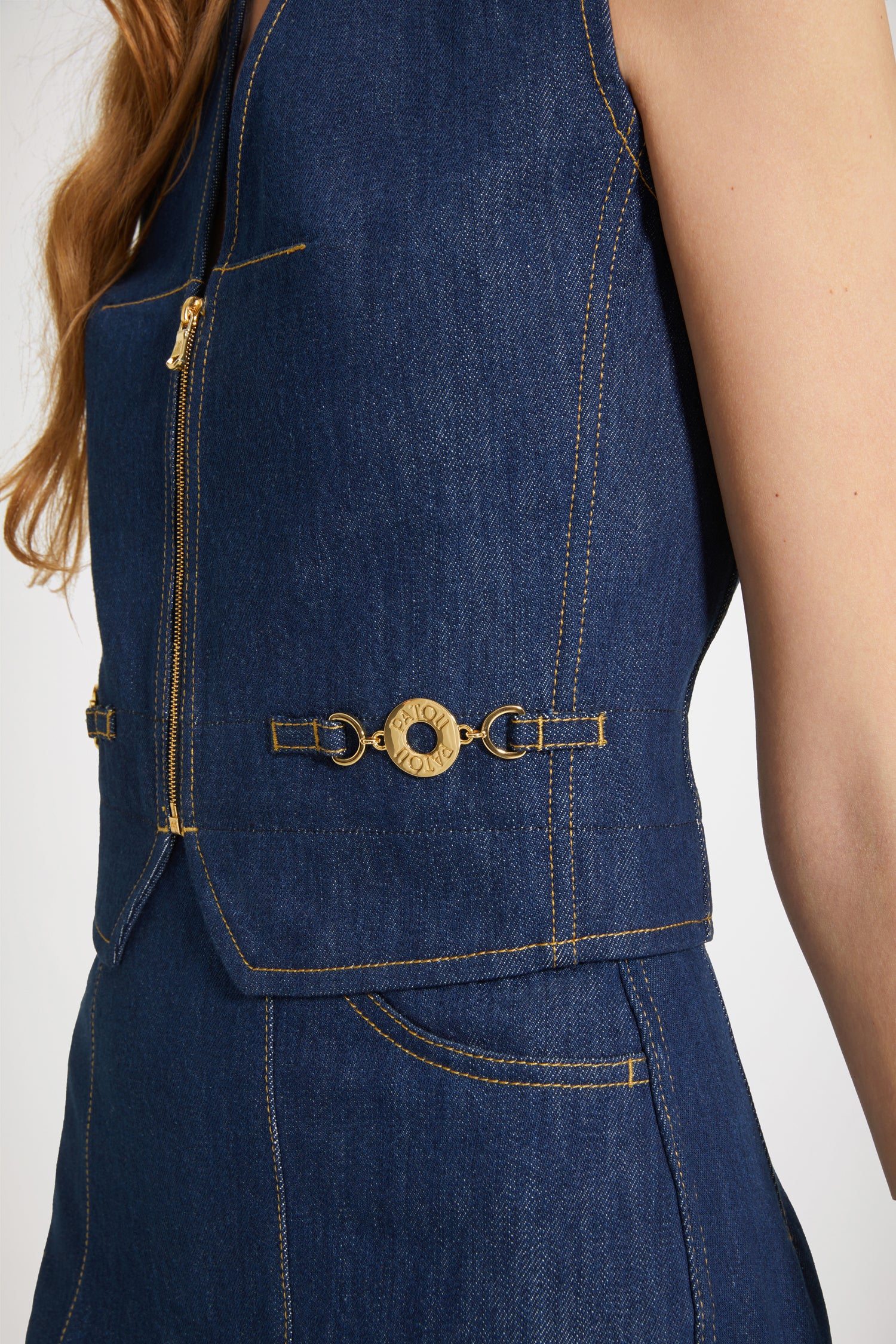 Patou JA030 gilet denim zippé Rodeo Blue coton bio