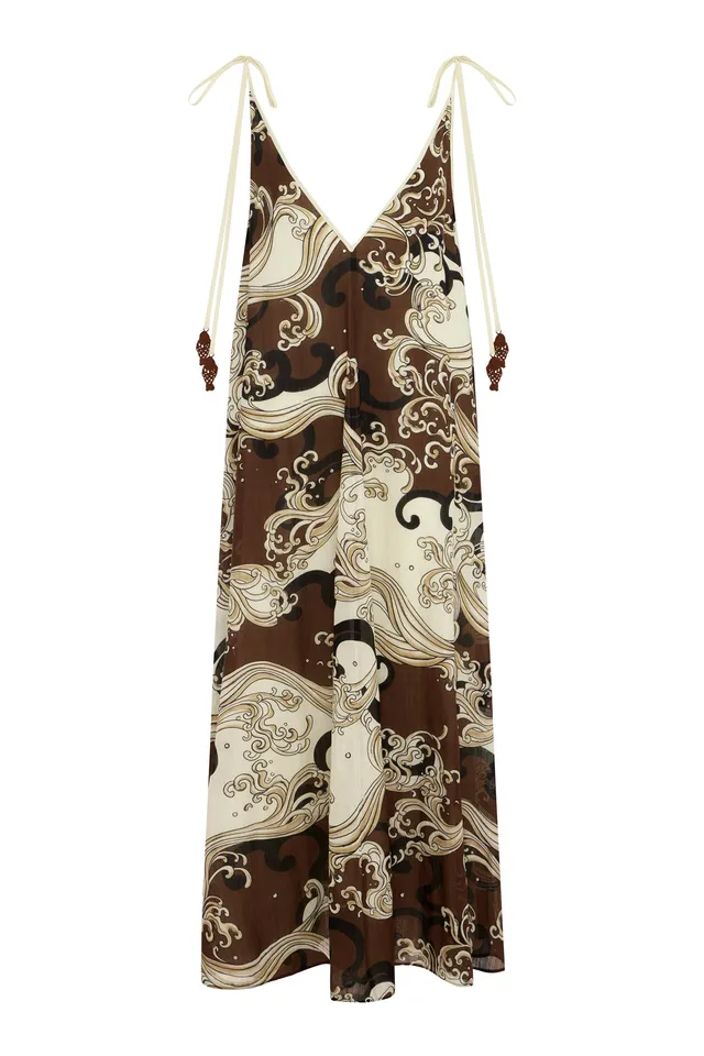 Alemaïs Otis robe midi ramie col V vagues