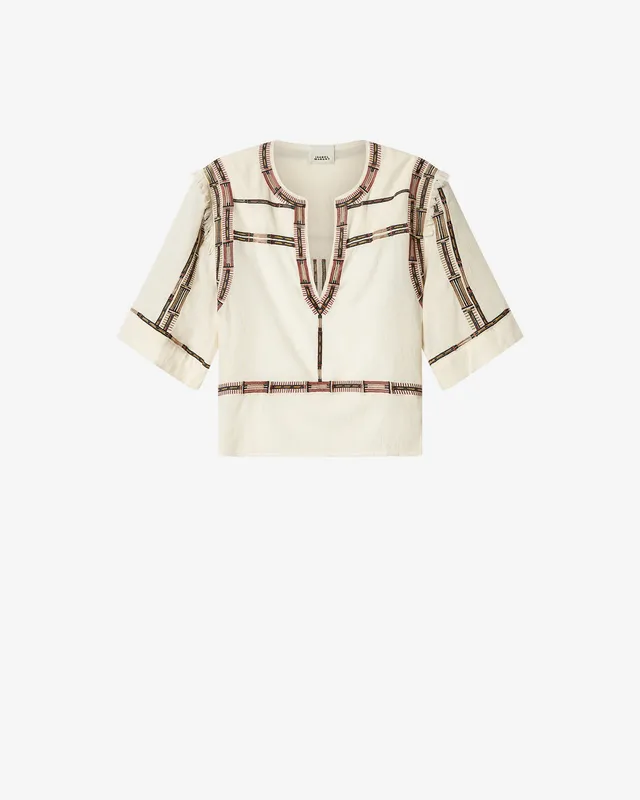 Isabel Marant Fiosa HT0907FA top soie écru brodé