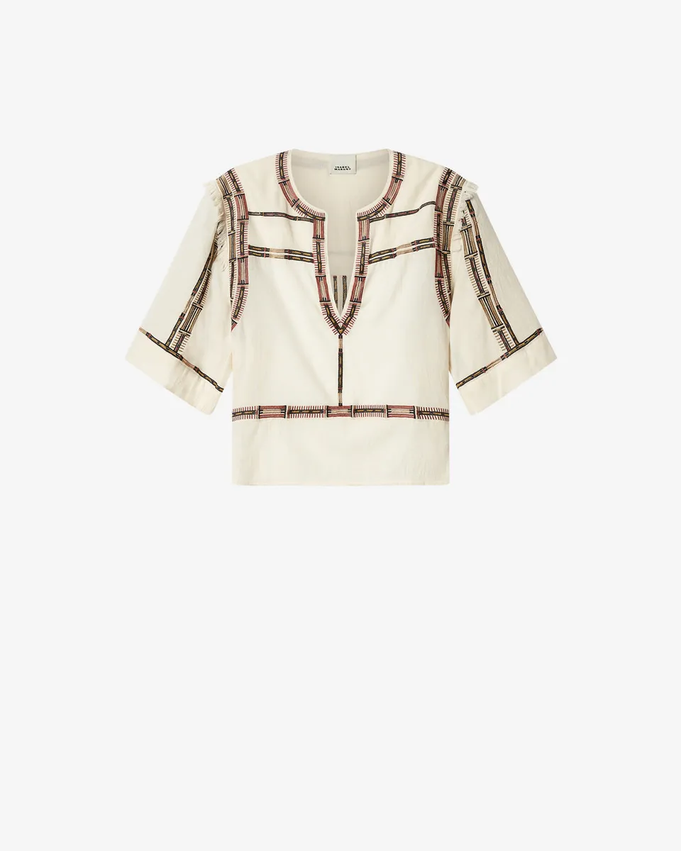 Isabel Marant Fiosa HT0907FA top soie écru brodé