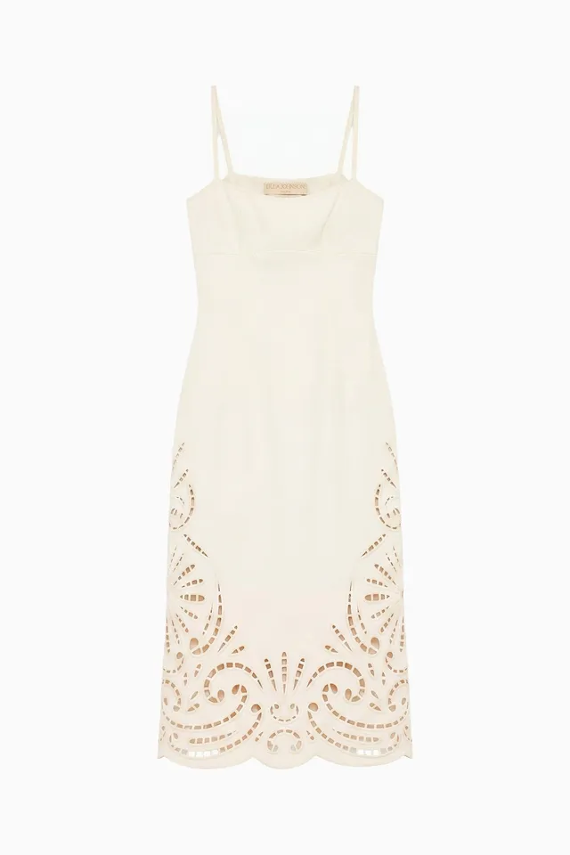 Ulla Johnson Jane robe midi jean broderie blanc cowrie