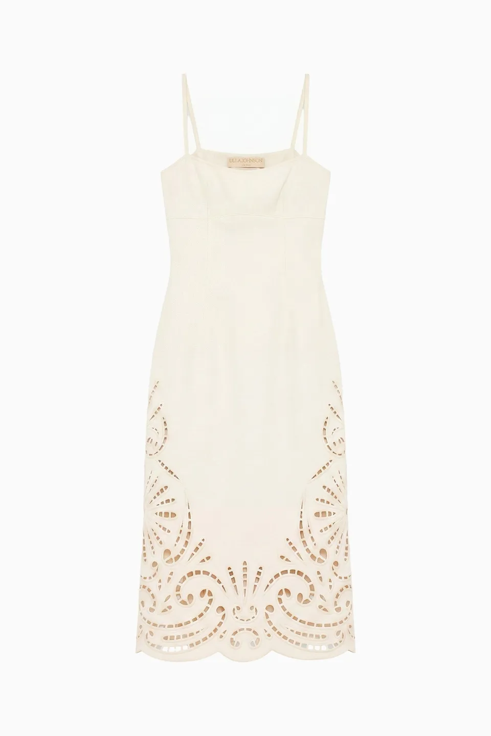 Ulla Johnson Jane robe midi jean broderie blanc cowrie